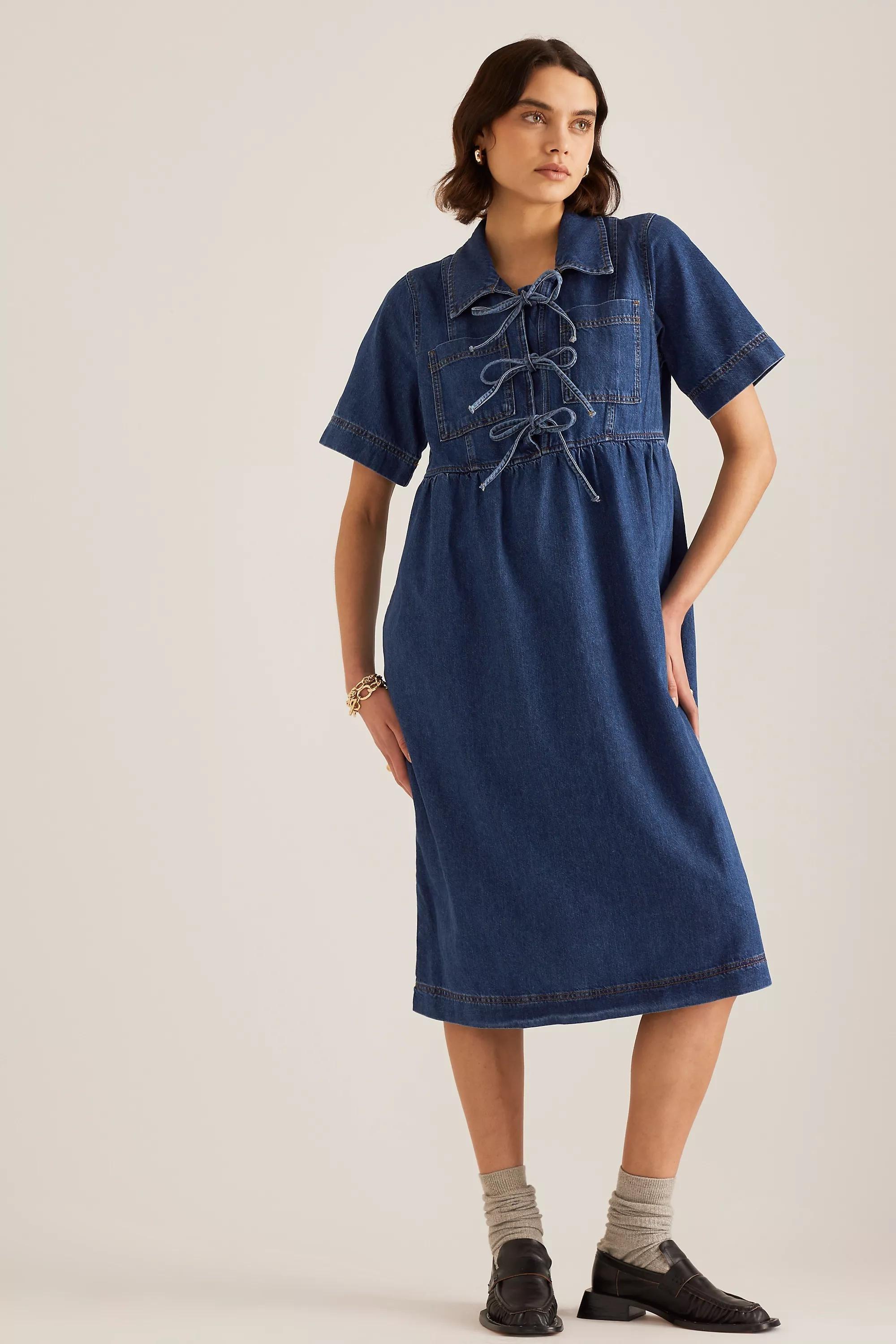 Anthropologie Applique Shirt Dress, Denim, , large image number 3
