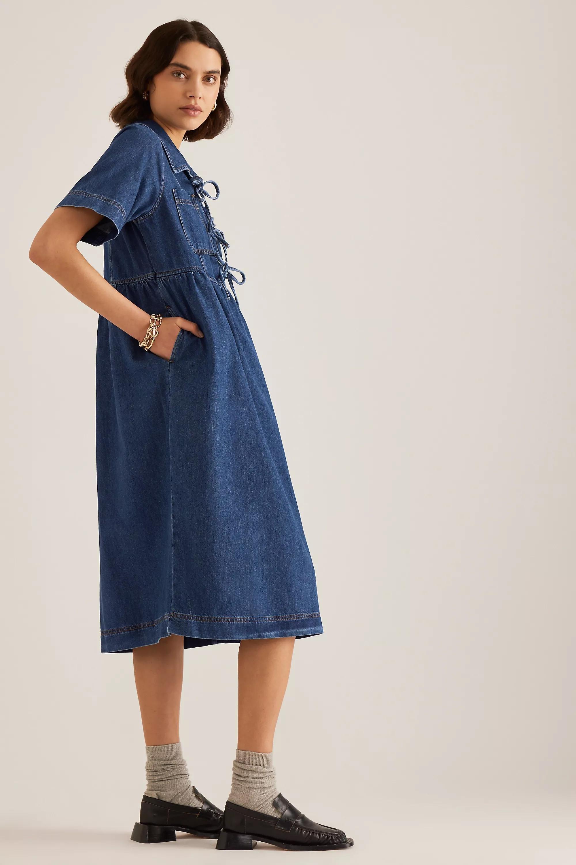 Anthropologie Applique Shirt Dress, Denim, , large image number 4