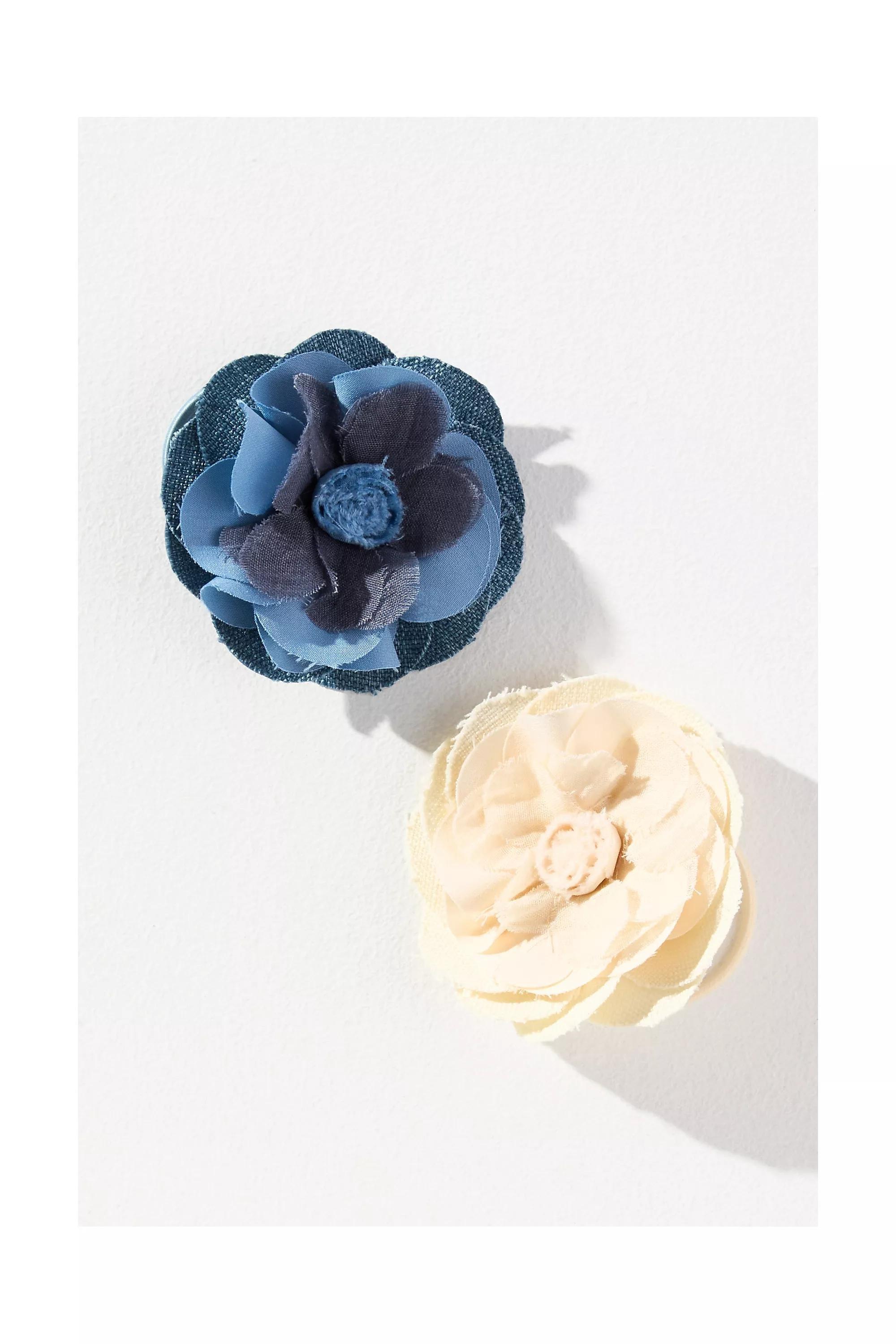 Flower Hair Ties, Set Of 2, Blue, A501_0040, large image number 0