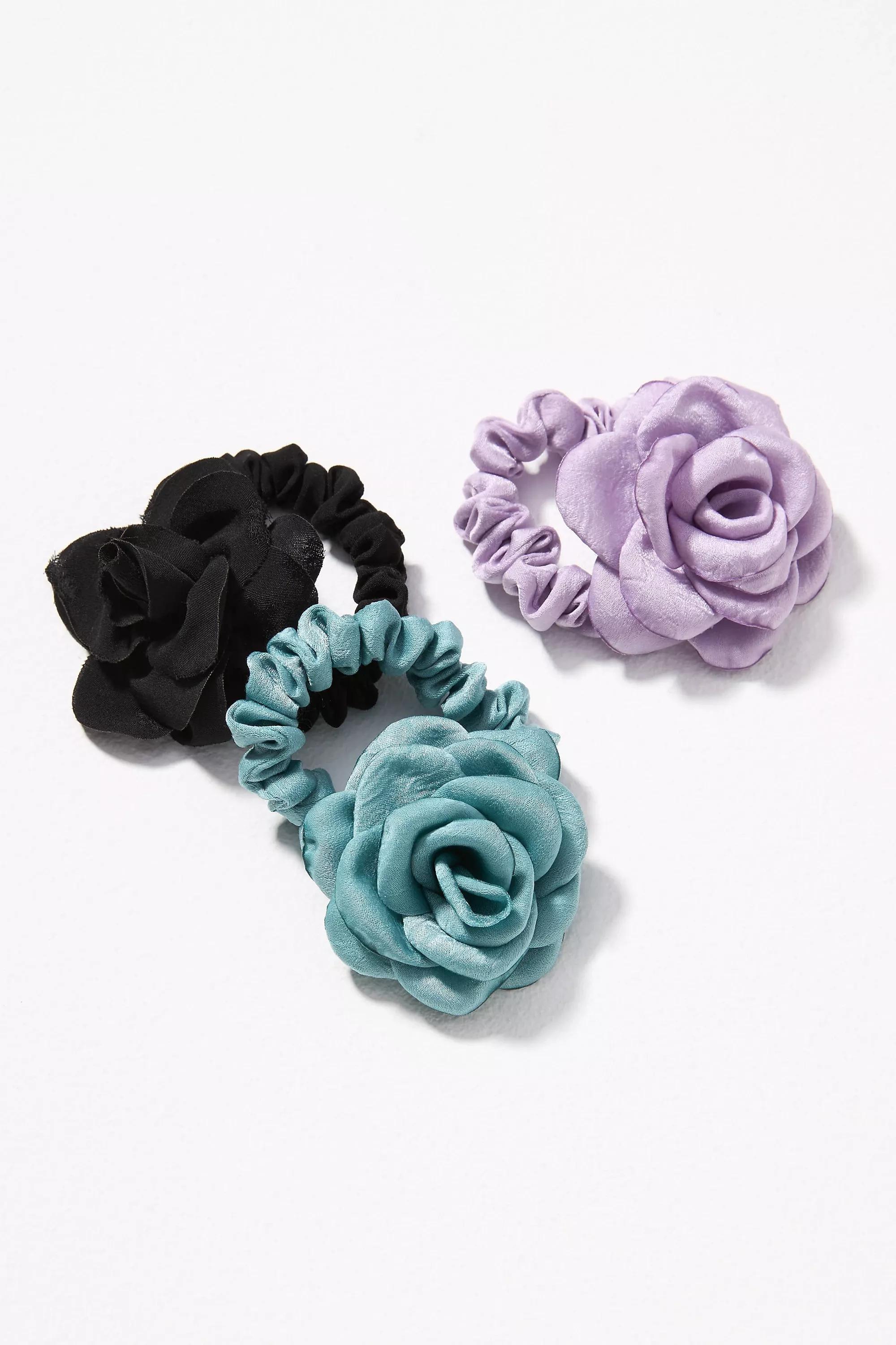 Rose Hair Scrunchies, Set Of 3, Black, A501_0049, large image number 0