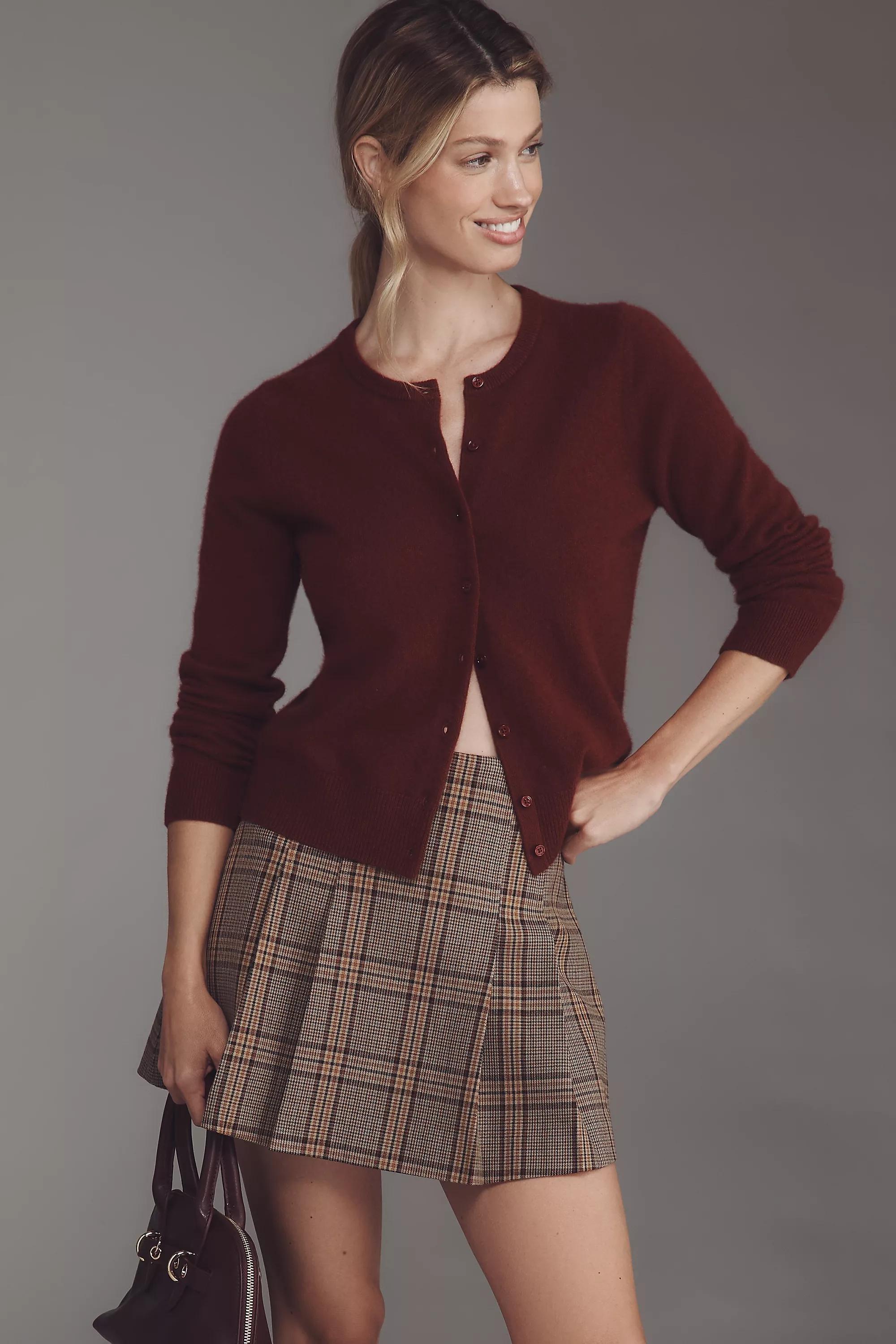 The Juliet Cashmere Crew-Neck Cardigan, Burgundy, , large image number 0