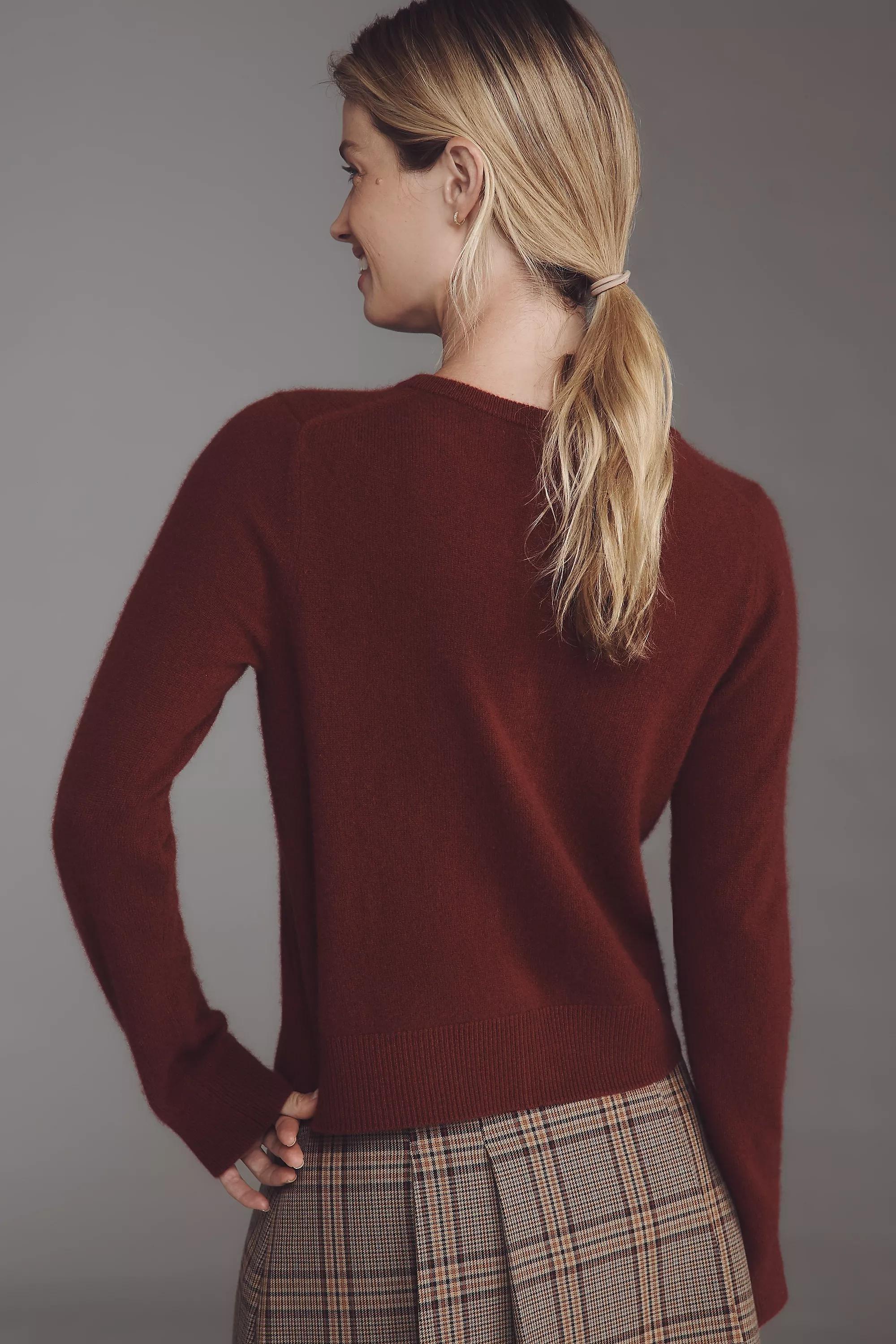 The Juliet Cashmere Crew-Neck Cardigan, Burgundy, , large image number 1