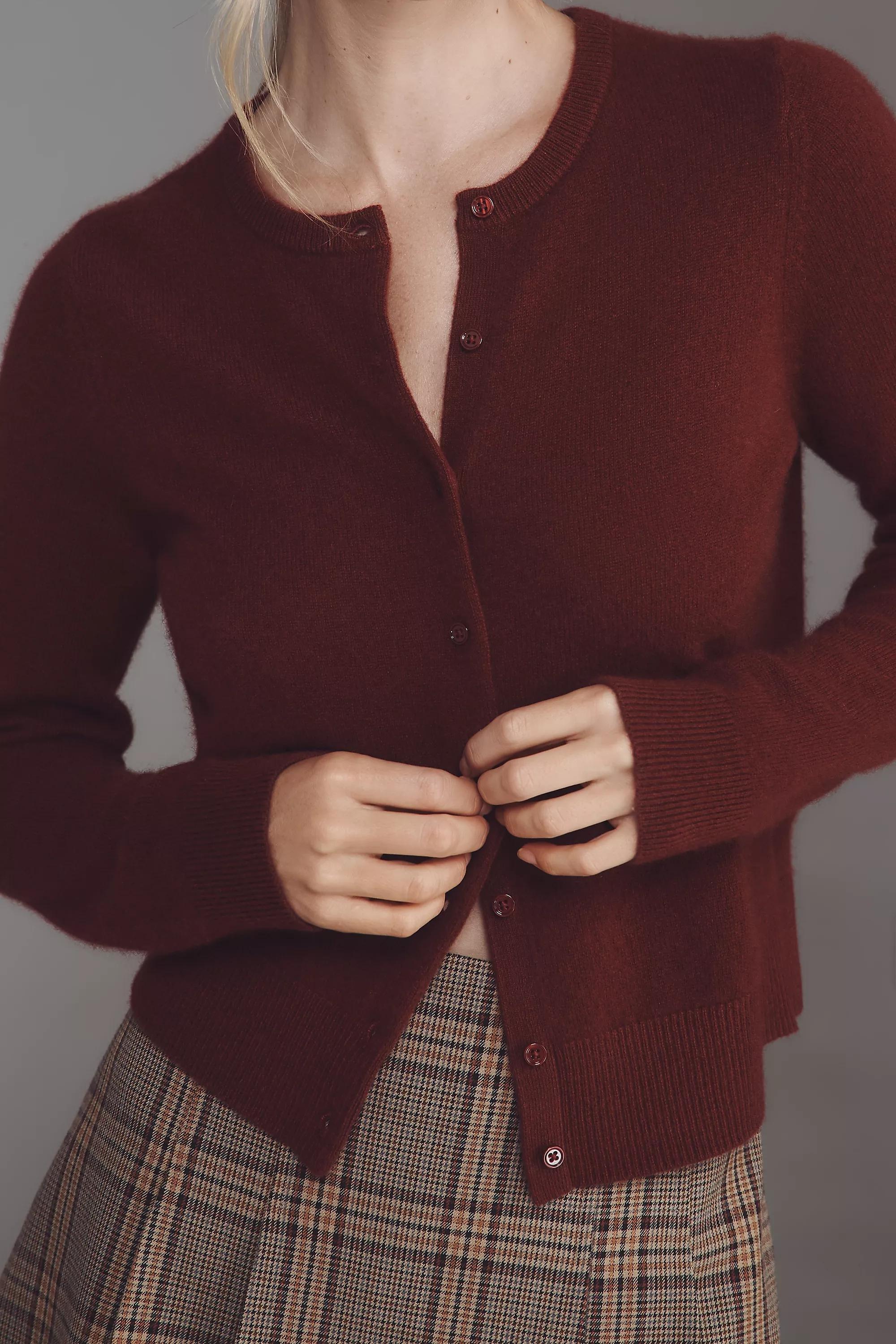 The Juliet Cashmere Crew-Neck Cardigan, Burgundy, , large image number 2