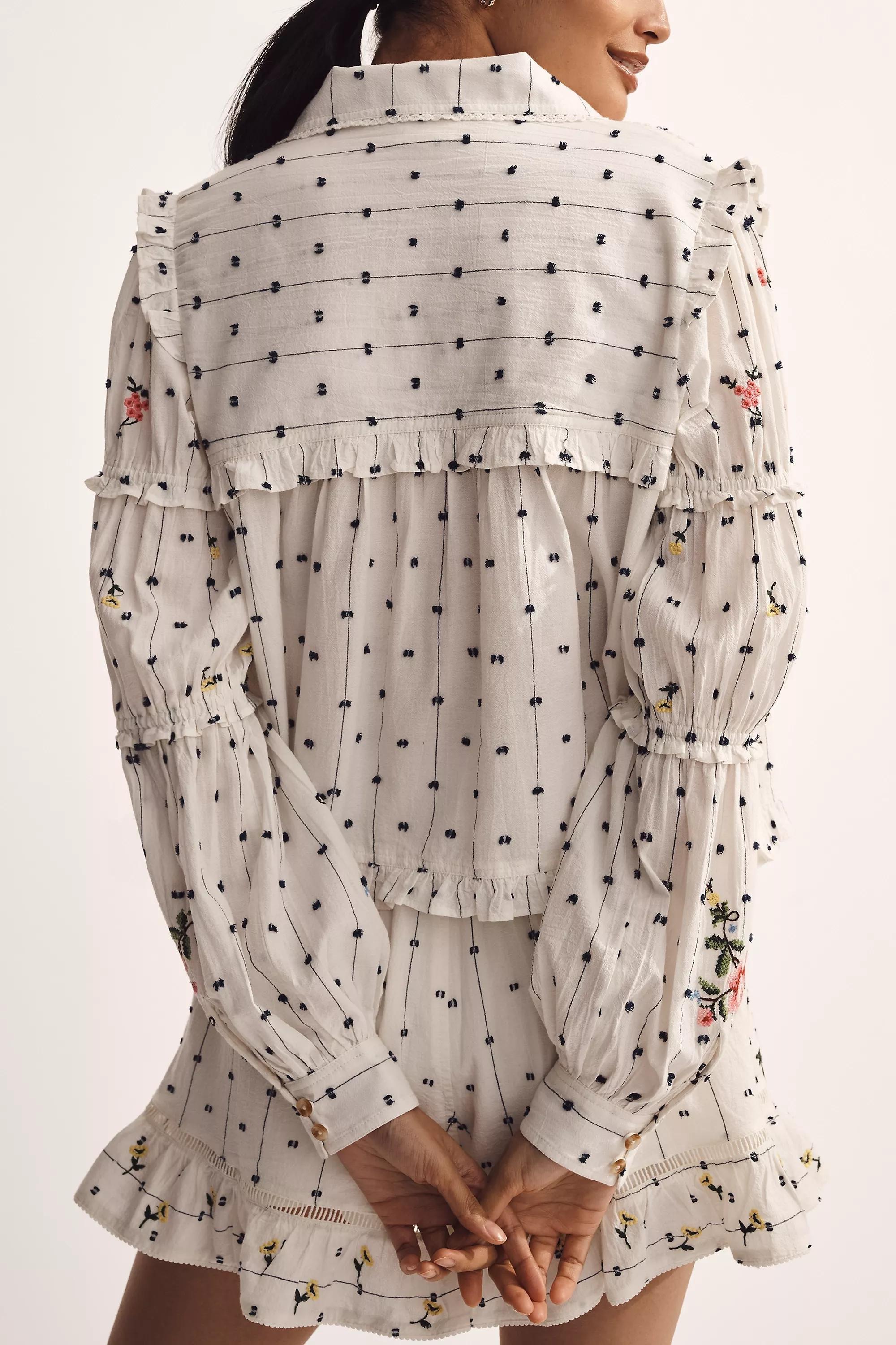 Anthropologie Floral Blouse, Cream, A501_0211, large image number 1