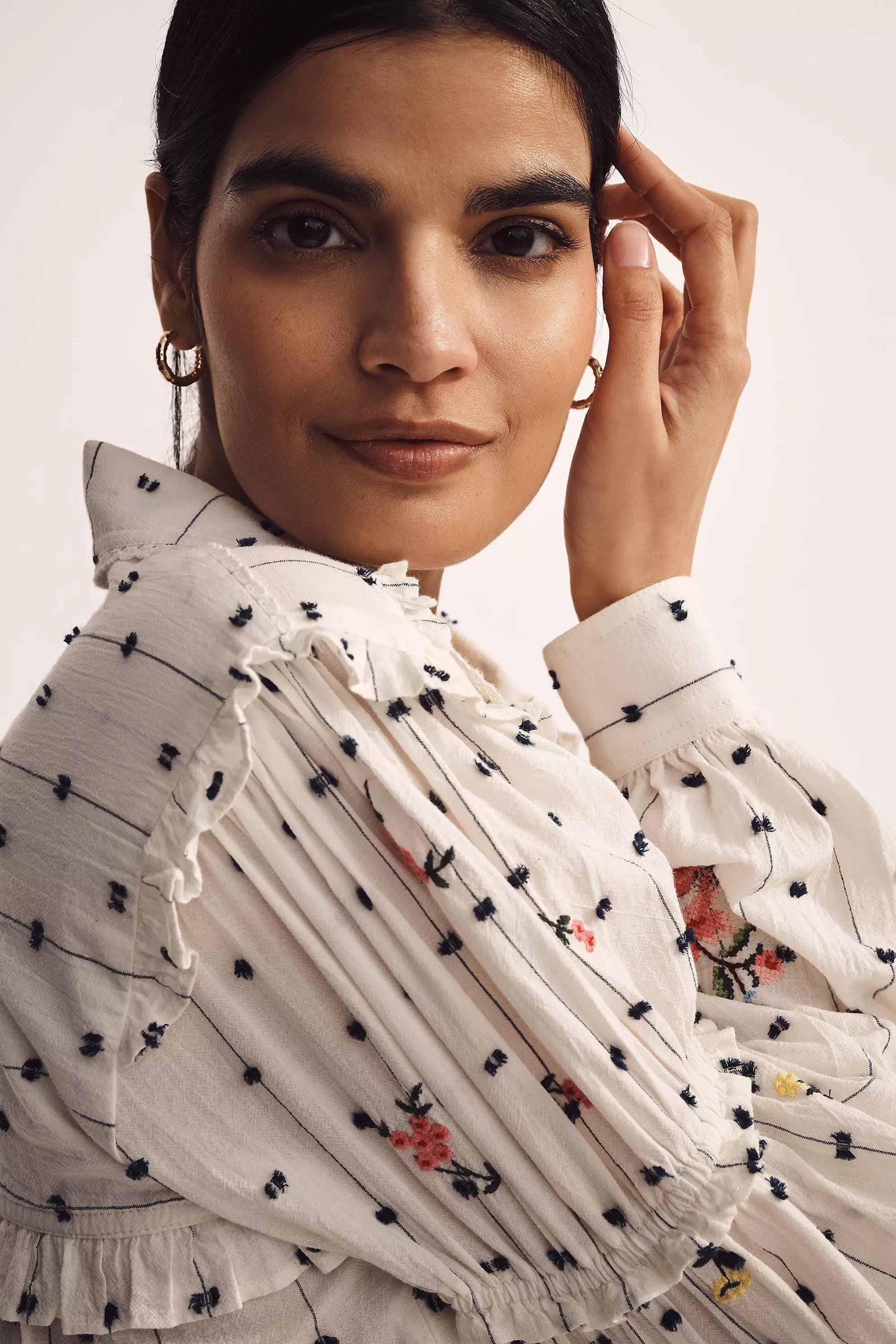 Anthropologie Floral Blouse, Cream, A501_0211, large image number 3