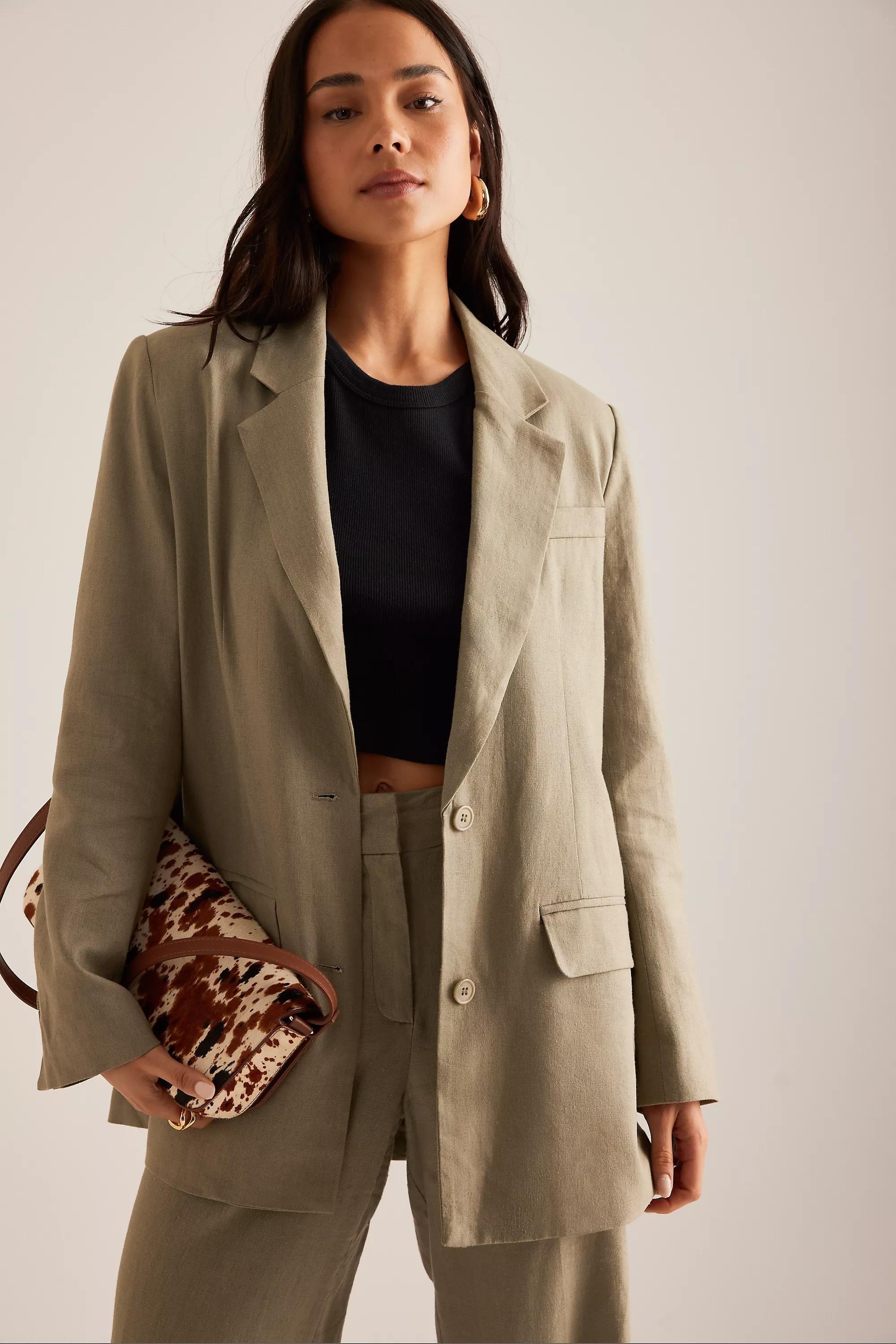 Selected Femme Tania-Rita Linen Blazer, Khaki, , large image number 0