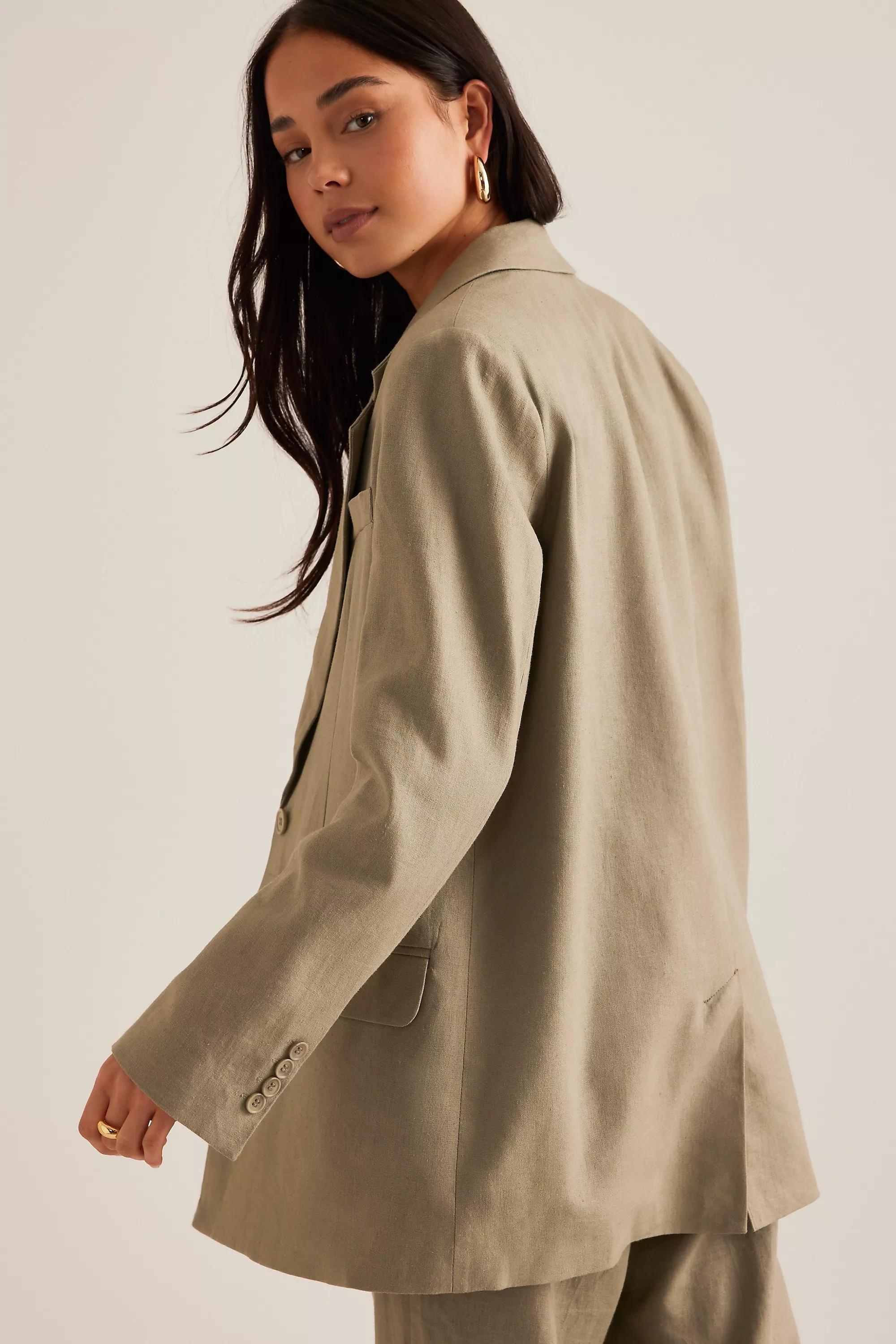 Selected Femme Tania-Rita Linen Blazer, Khaki, , large image number 1