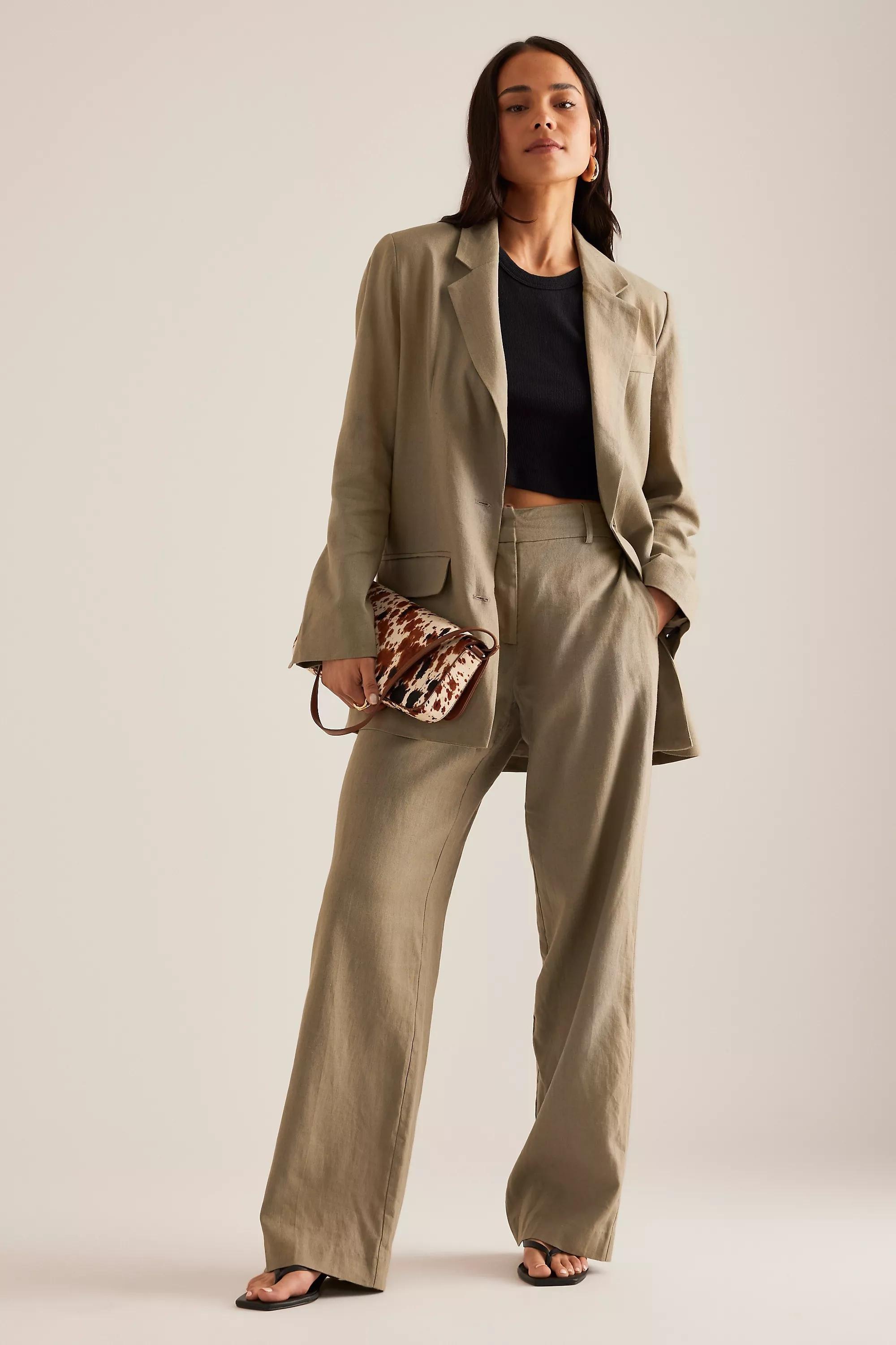 Selected Femme Tania-Rita Linen Blazer, Khaki, , large image number 2