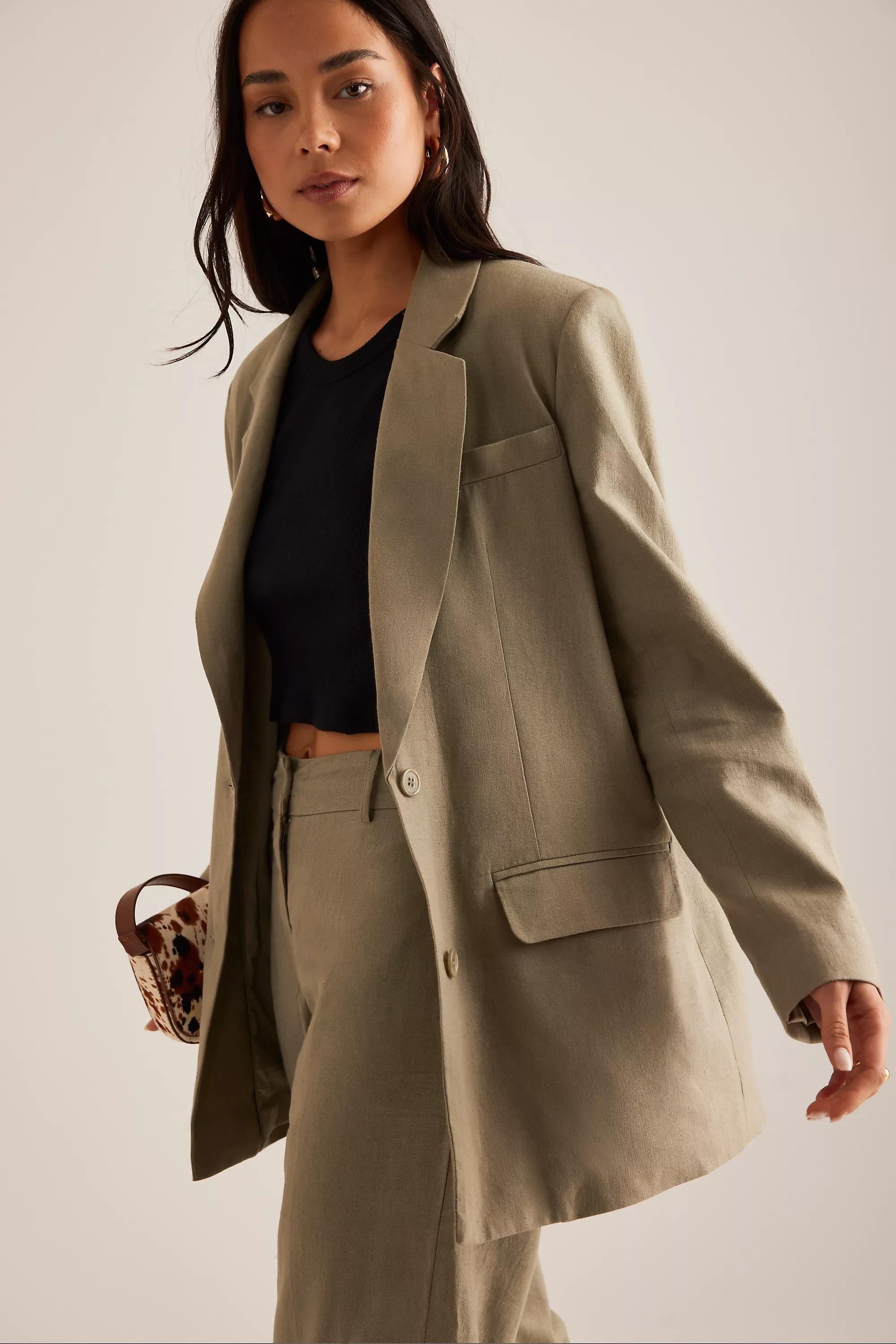 Selected Femme Tania-Rita Linen Blazer, Khaki, , large image number 5