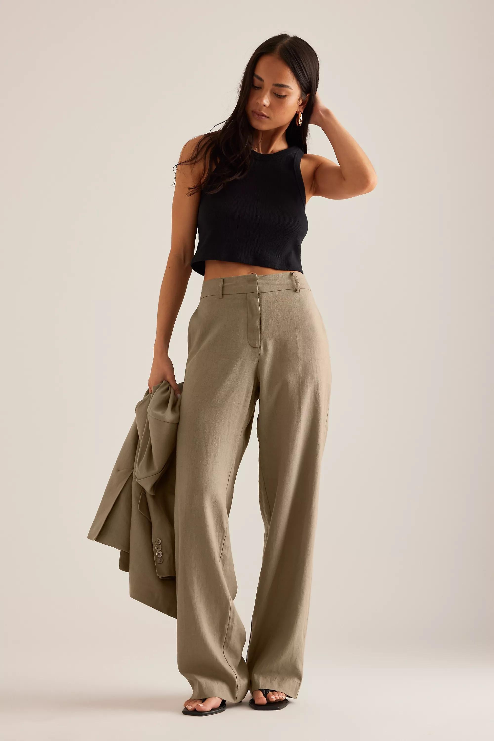 Selected Femme Tania-Rita Linen Wide-Leg Trousers, Green, , large image number 0