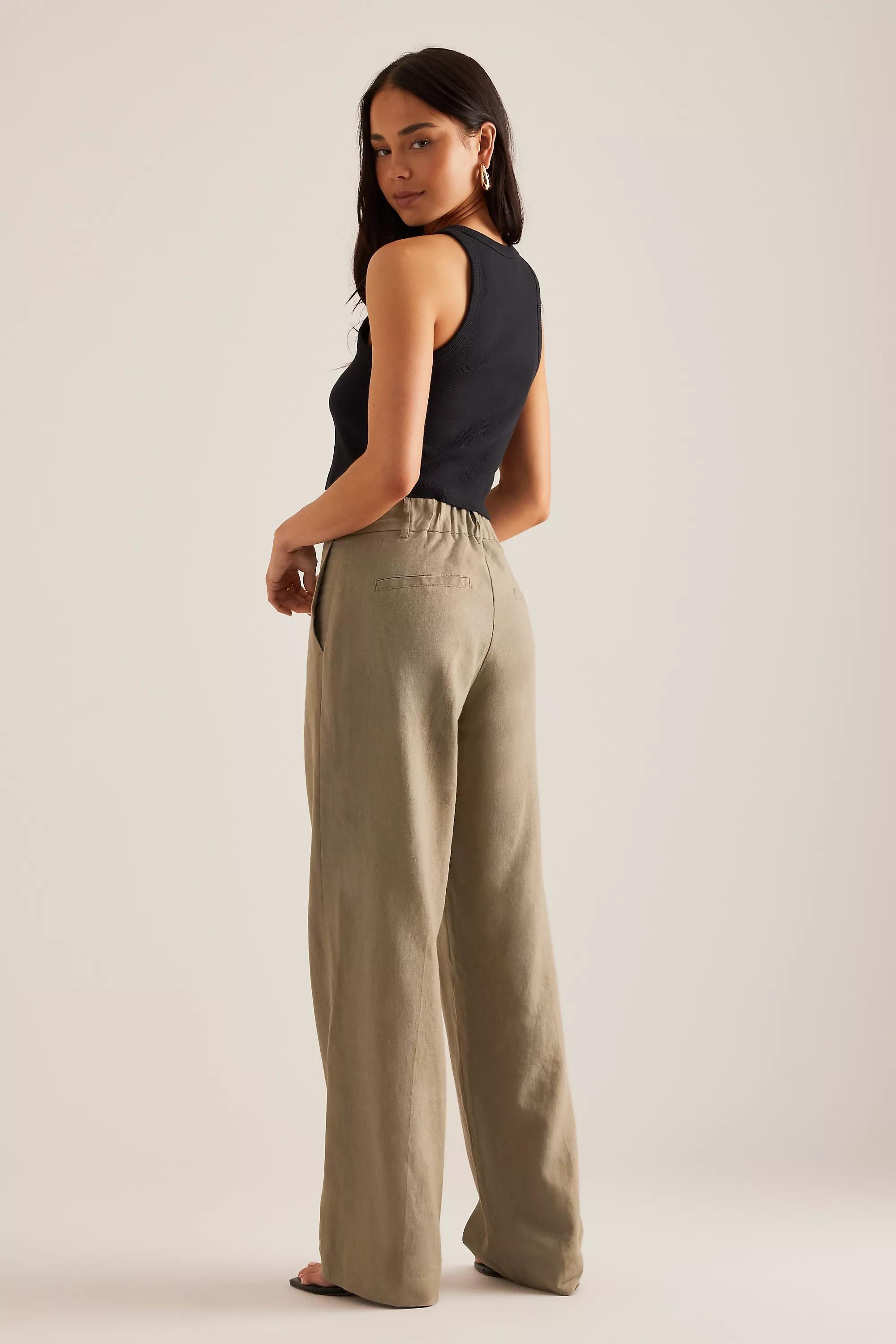 Selected Femme Tania-Rita Linen Wide-Leg Trousers, Green, , large image number 1