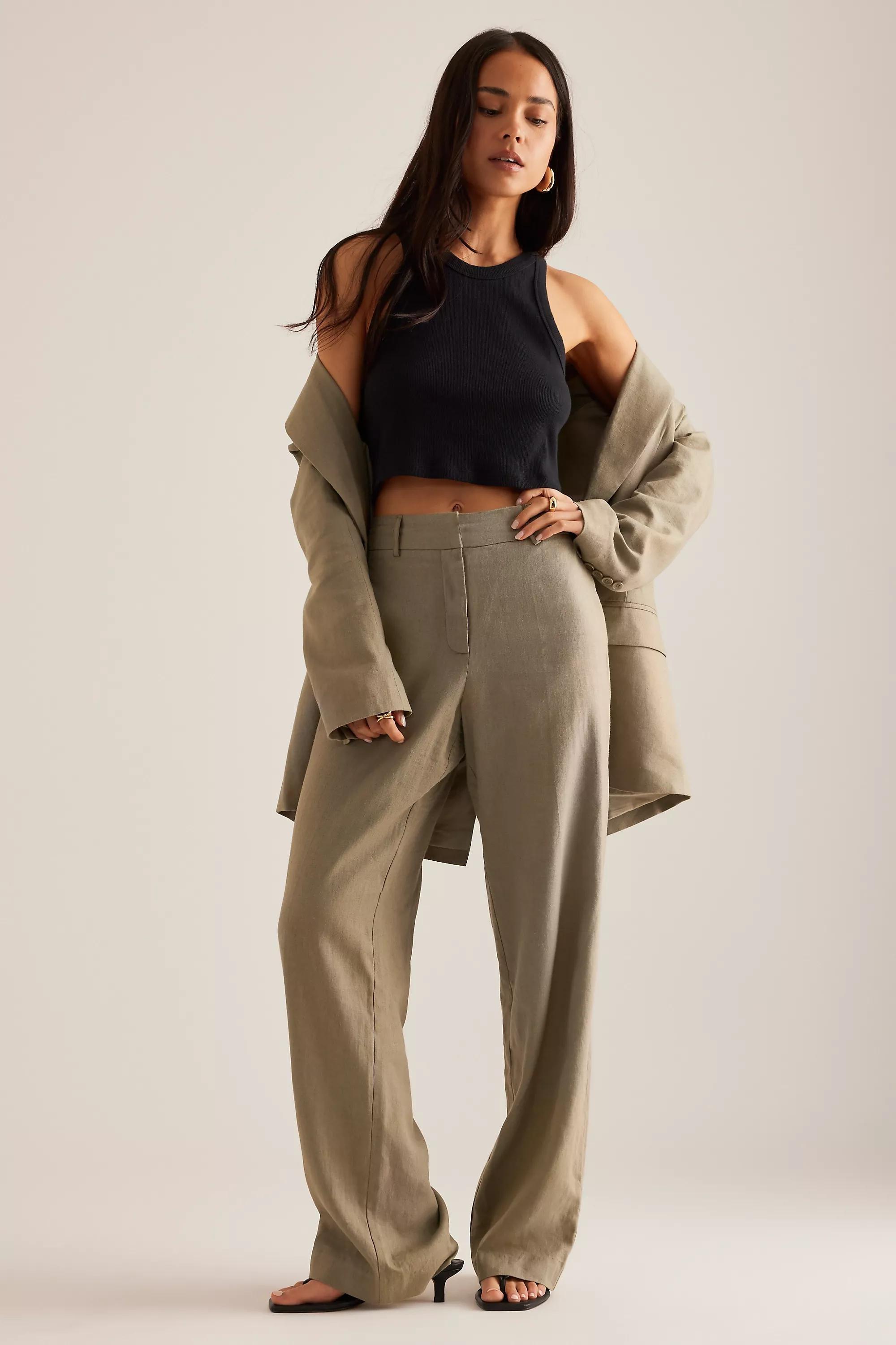 Selected Femme Tania-Rita Linen Wide-Leg Trousers, Green, , large image number 2