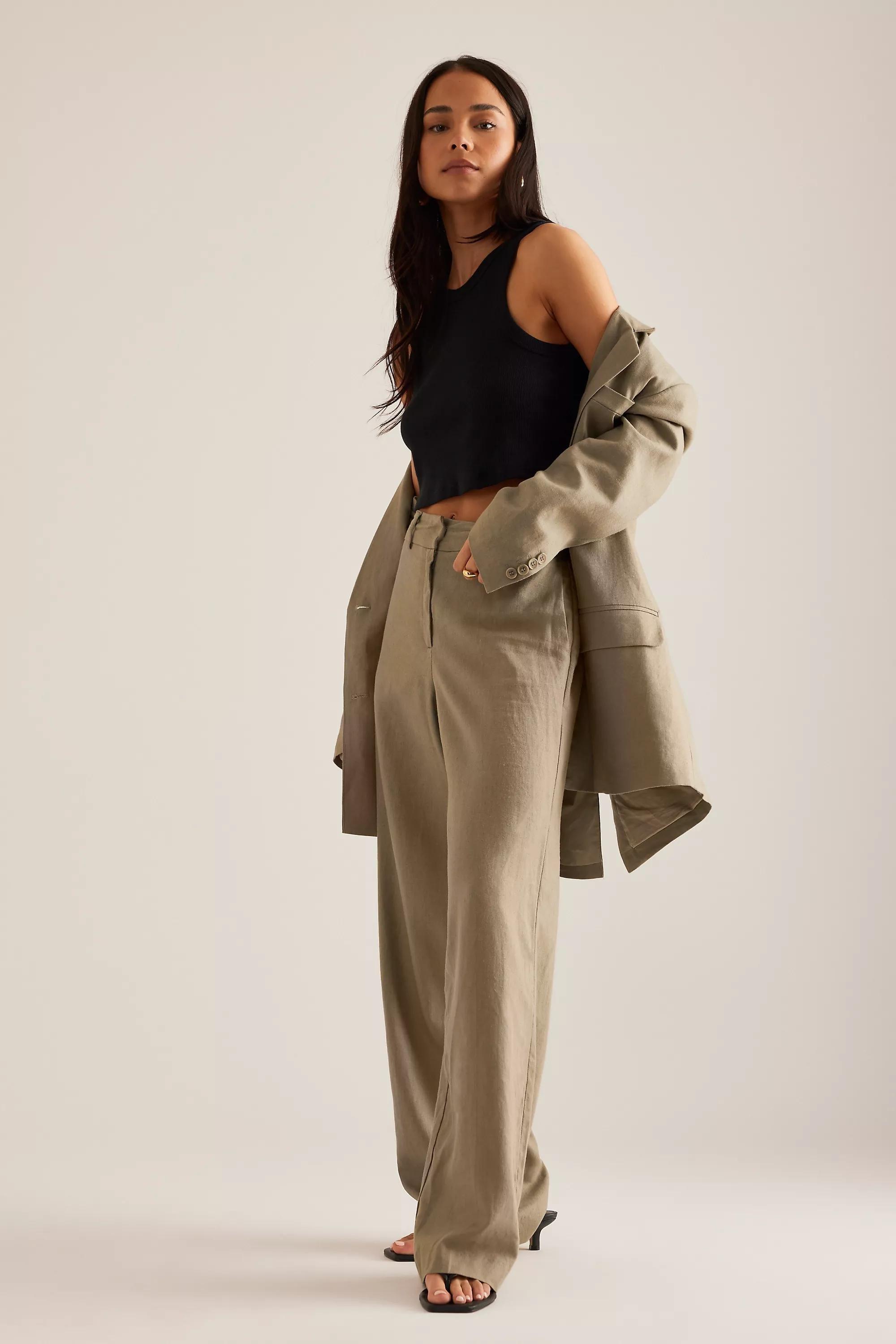 Selected Femme Tania-Rita Linen Wide-Leg Trousers, Green, , large image number 3