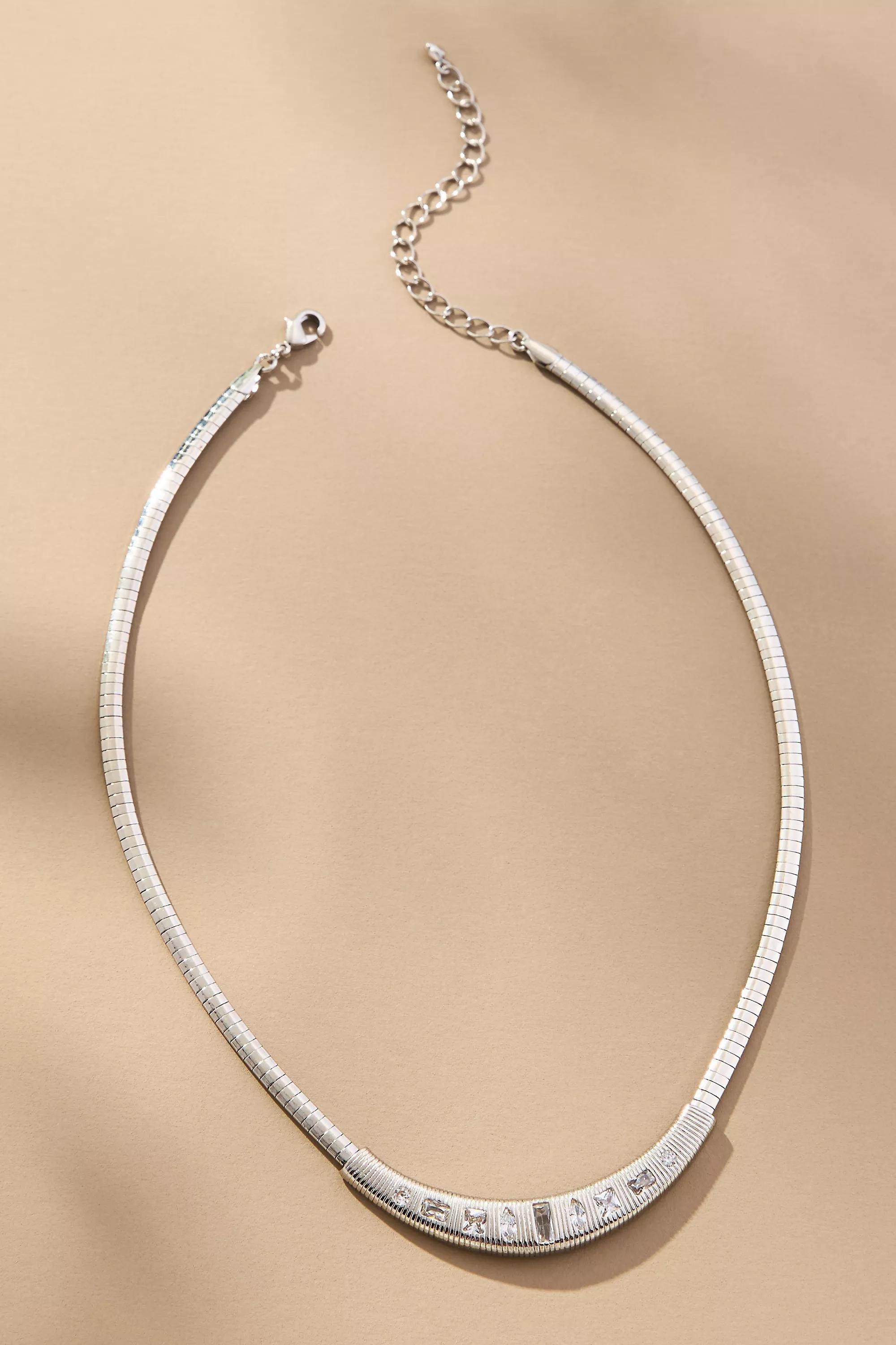 Crystal Ribbed Snake Chain Collar Necklace, Silver, A501_0007, large image number 0