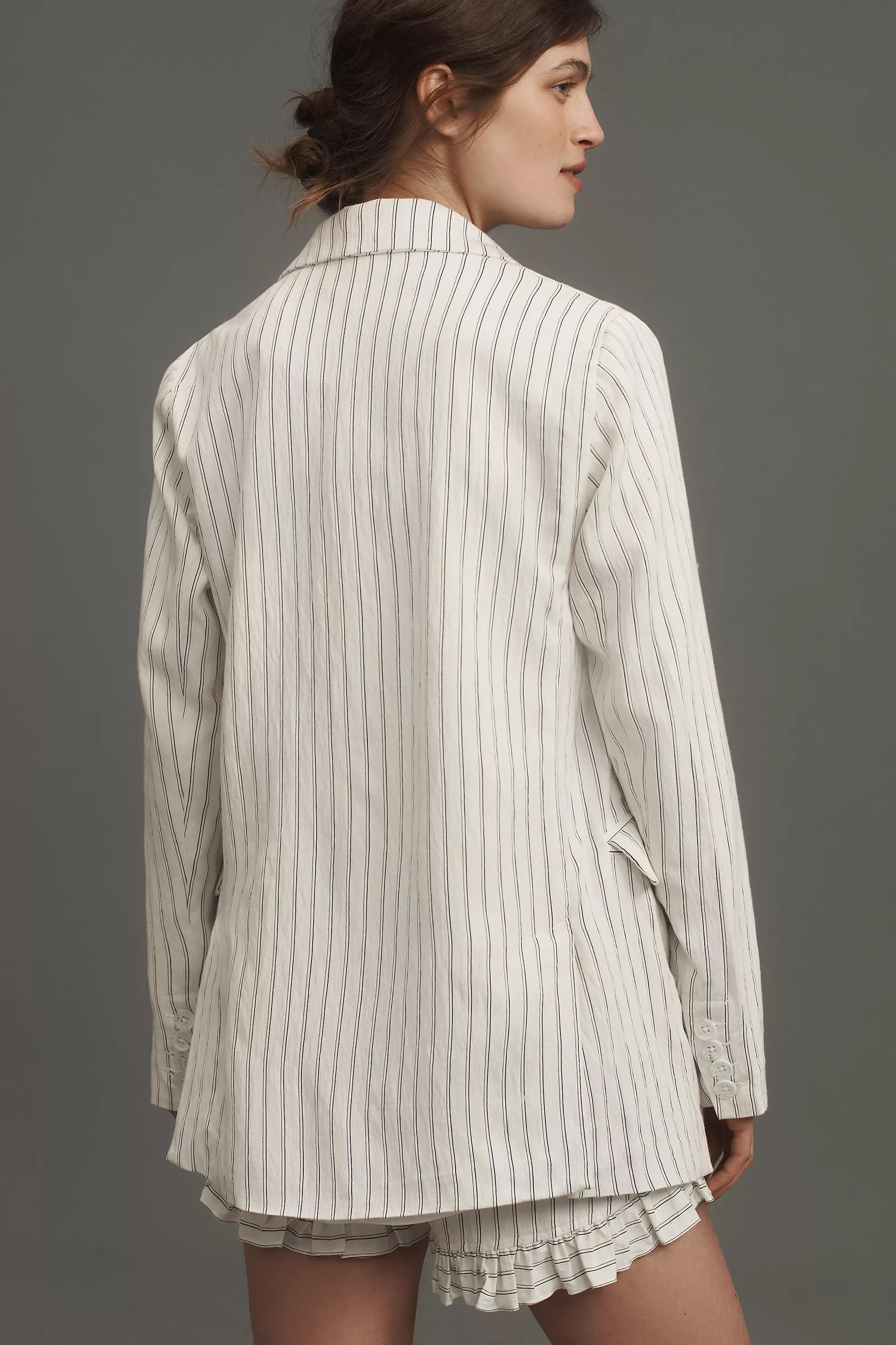 Anthropologie Striped Oversized Blazer, Black & White, A501_0018, medium