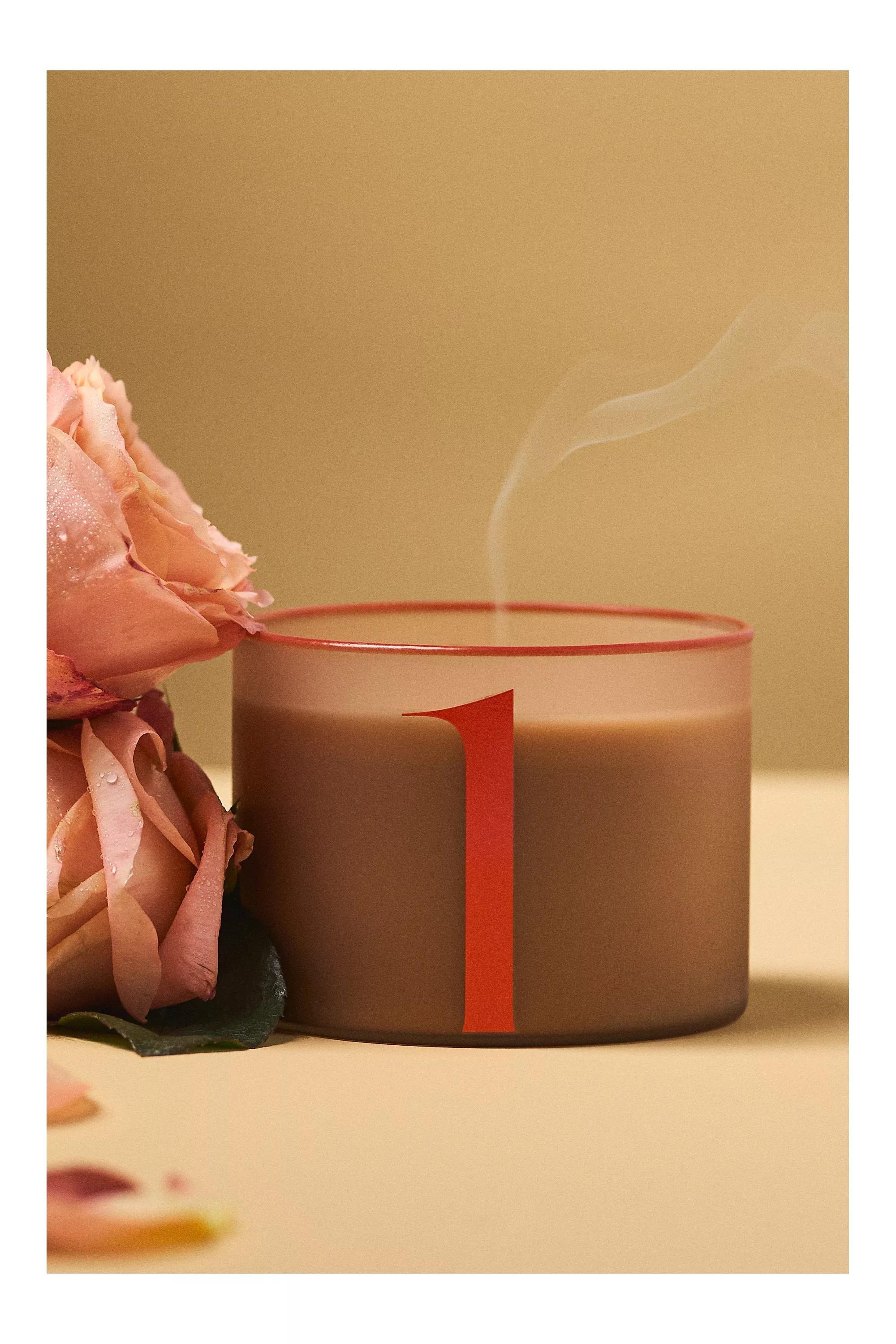 Number 1 Woody Teakwood Rose Glass Candle, Beige, , medium