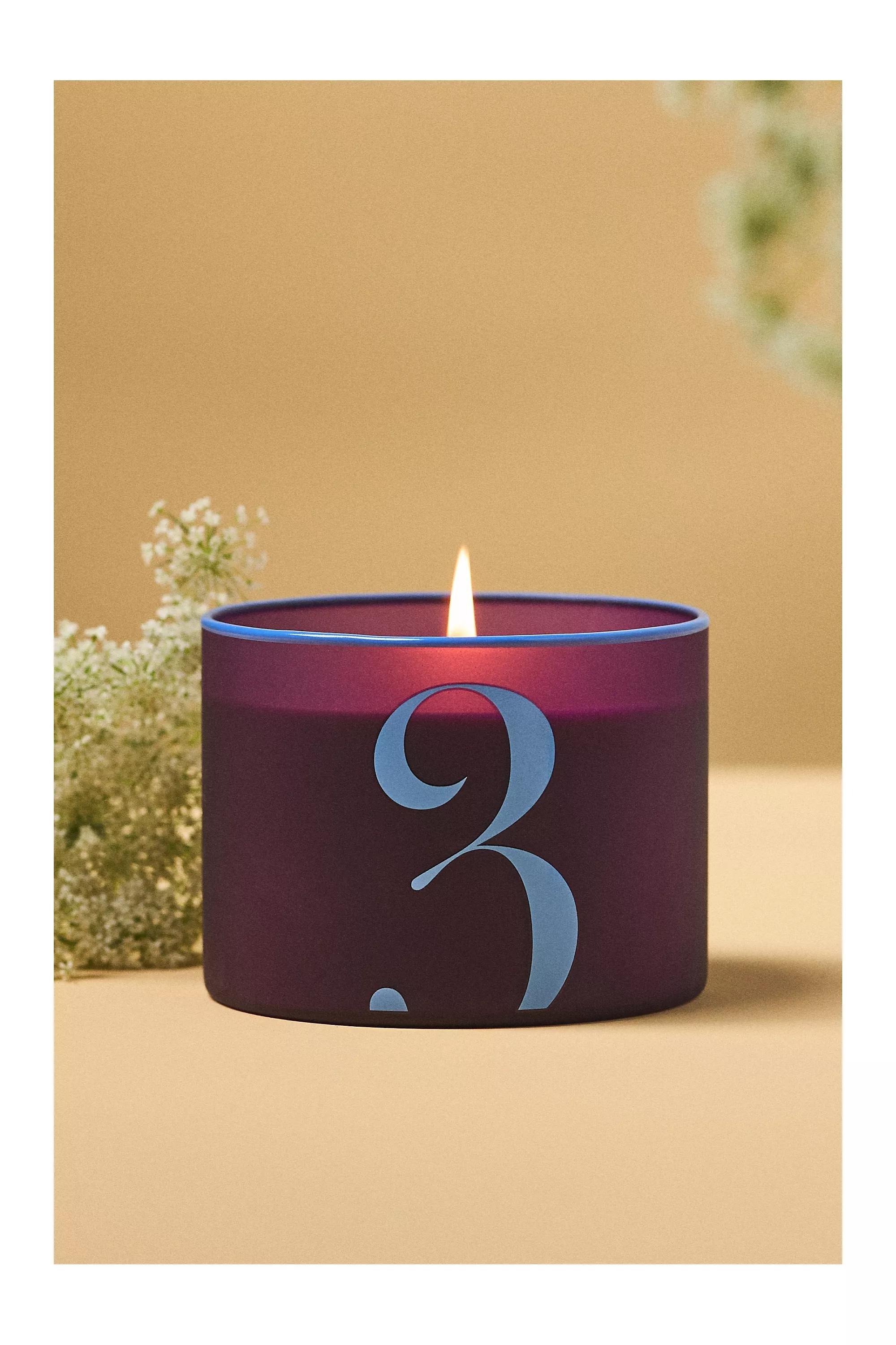 Number 3 Spice Vanilla Clove Glass Candle, Purple, , medium