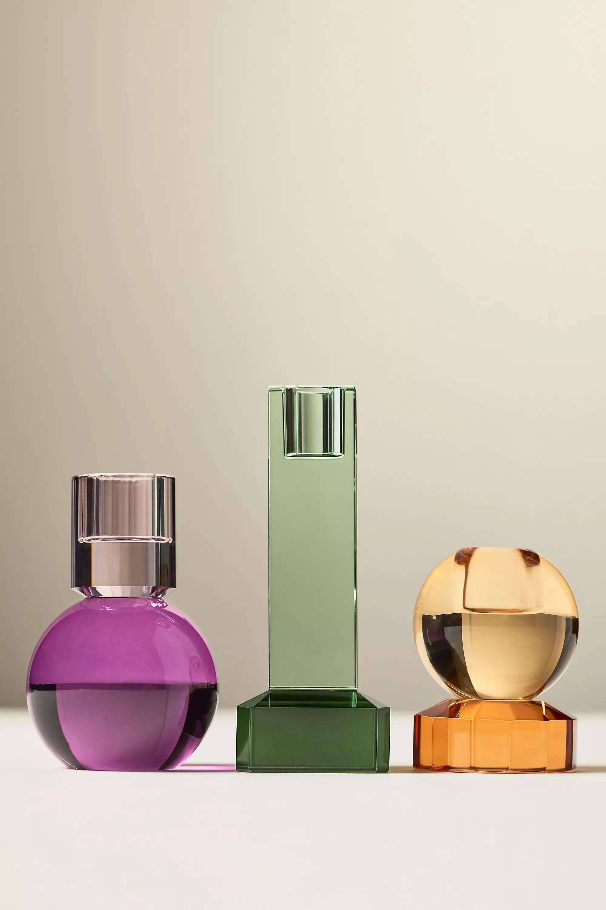 DARK GREEN Cut Glass Candle Holder, A501_0037, medium