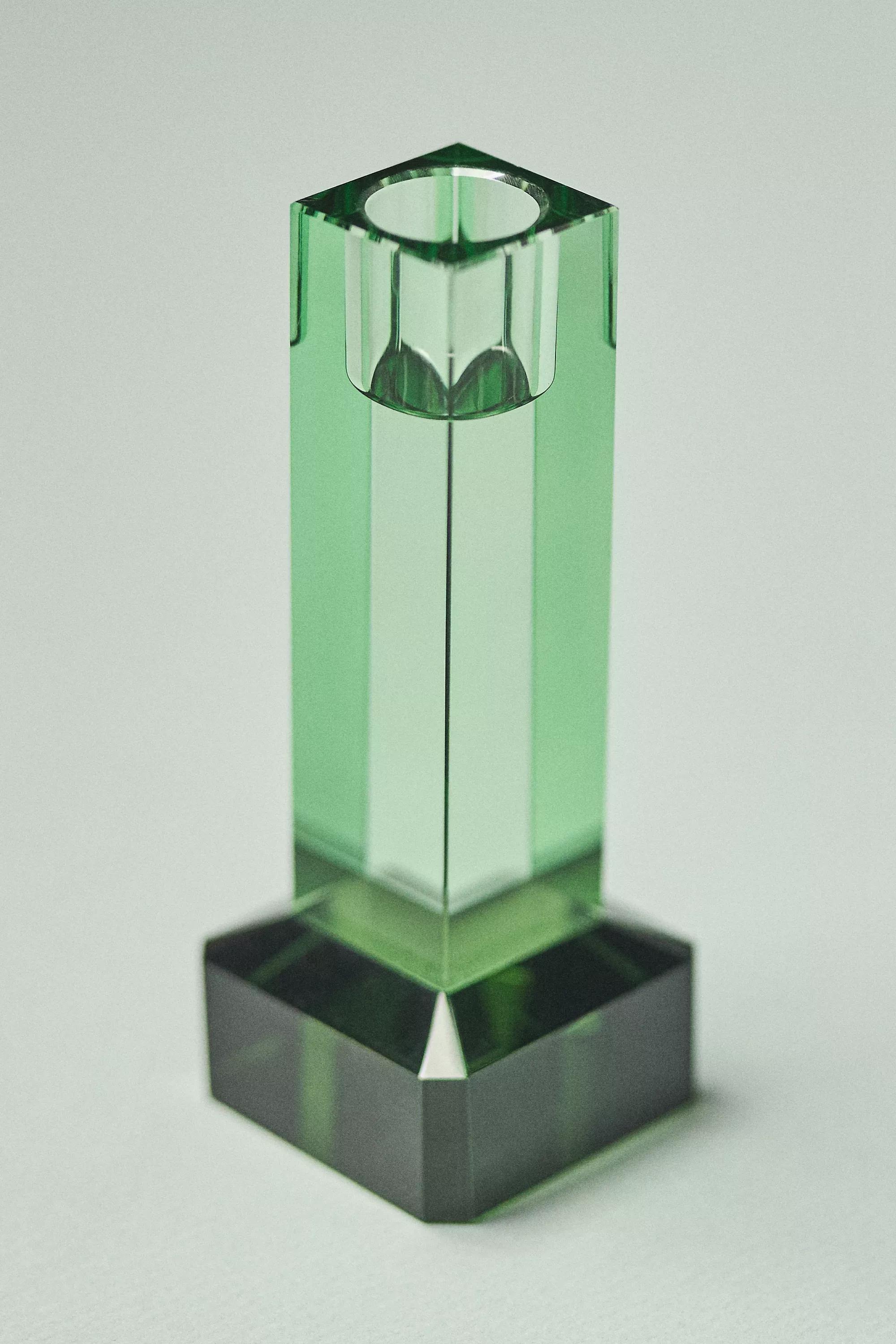 DARK GREEN Cut Glass Candle Holder, A501_0037, medium