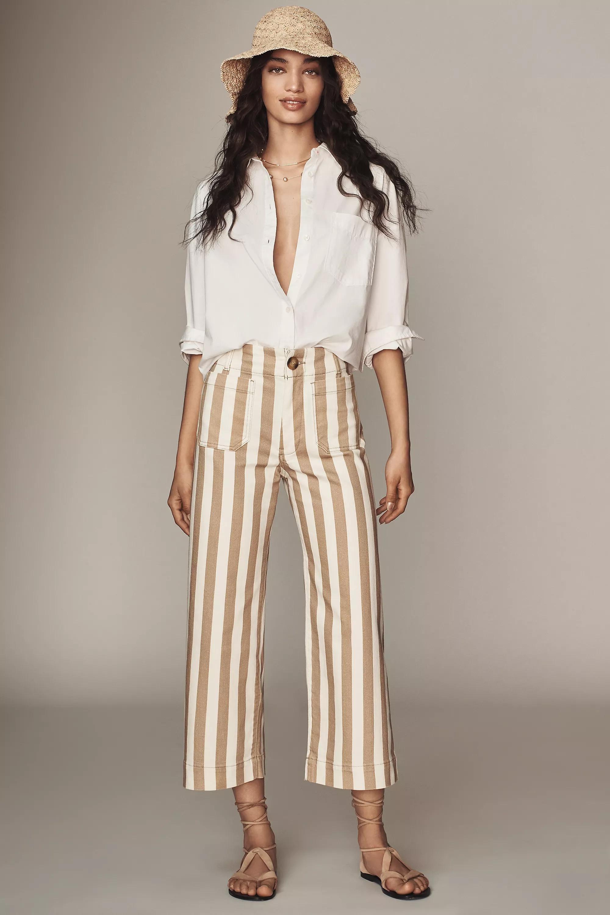 Blue Pattern Wide-Leg Trousers By Maeve: Striped Edition, , large image number 0