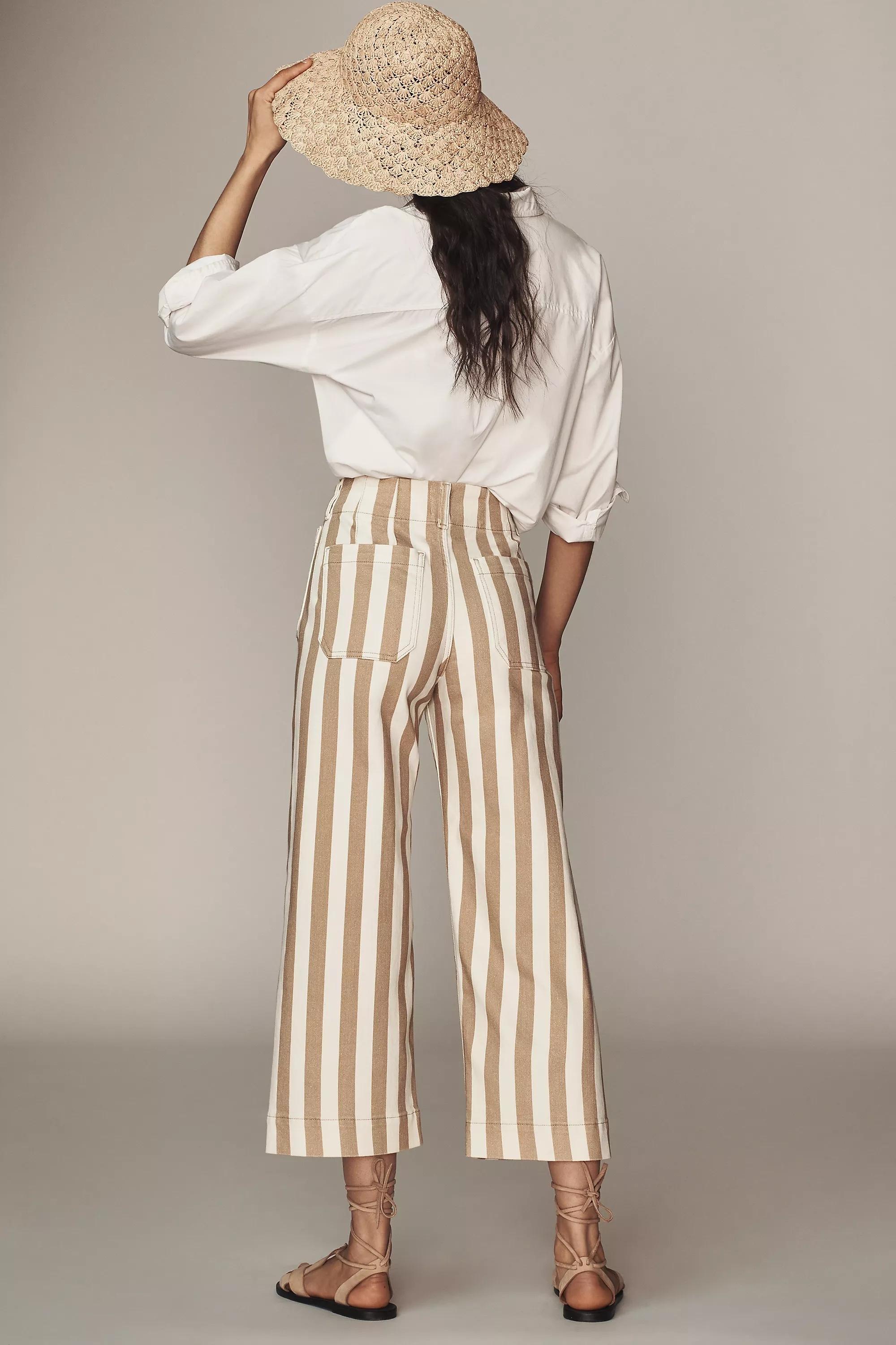 Blue Pattern Wide-Leg Trousers By Maeve: Striped Edition, , large image number 1