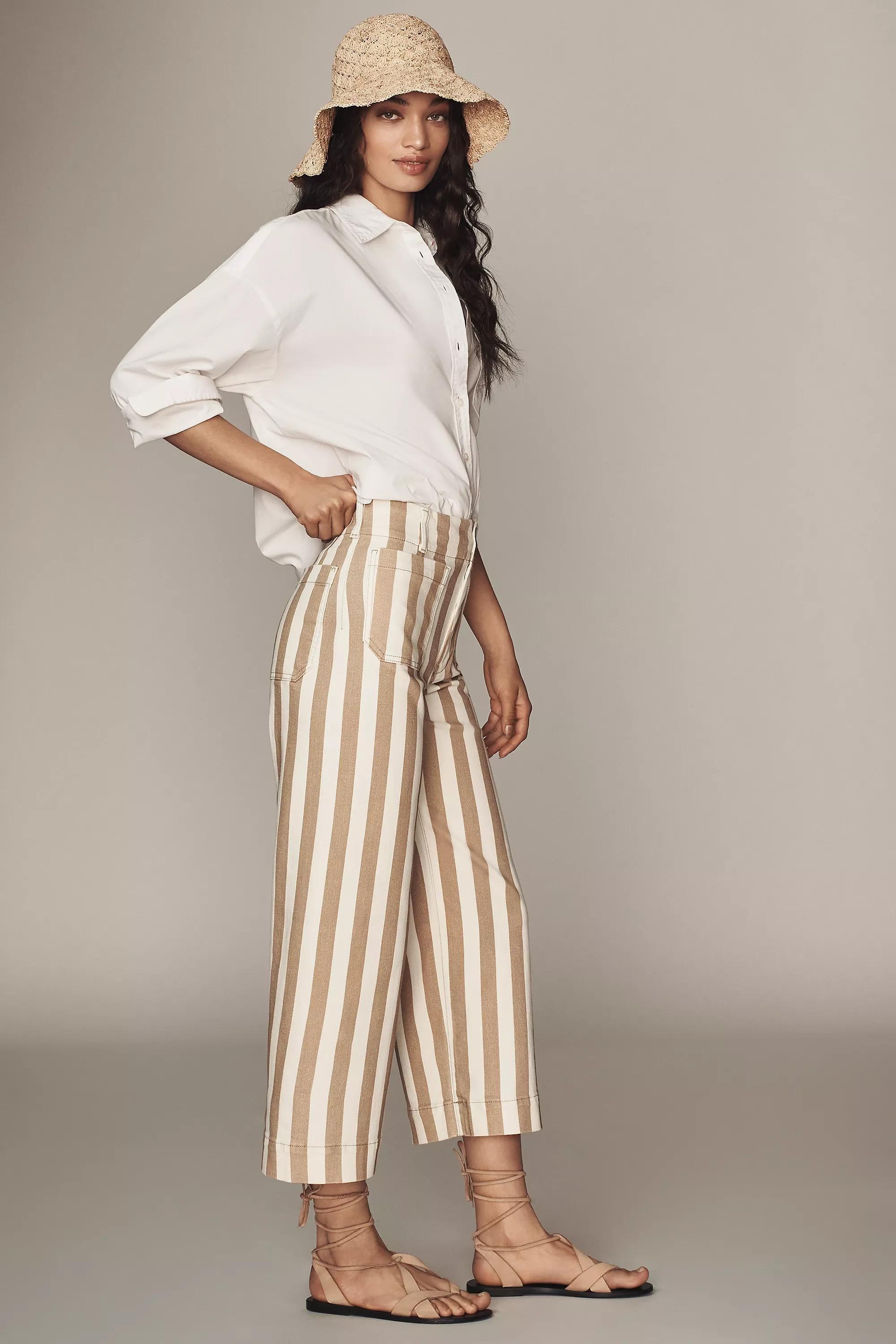 Blue Pattern Wide-Leg Trousers By Maeve: Striped Edition, , large image number 3