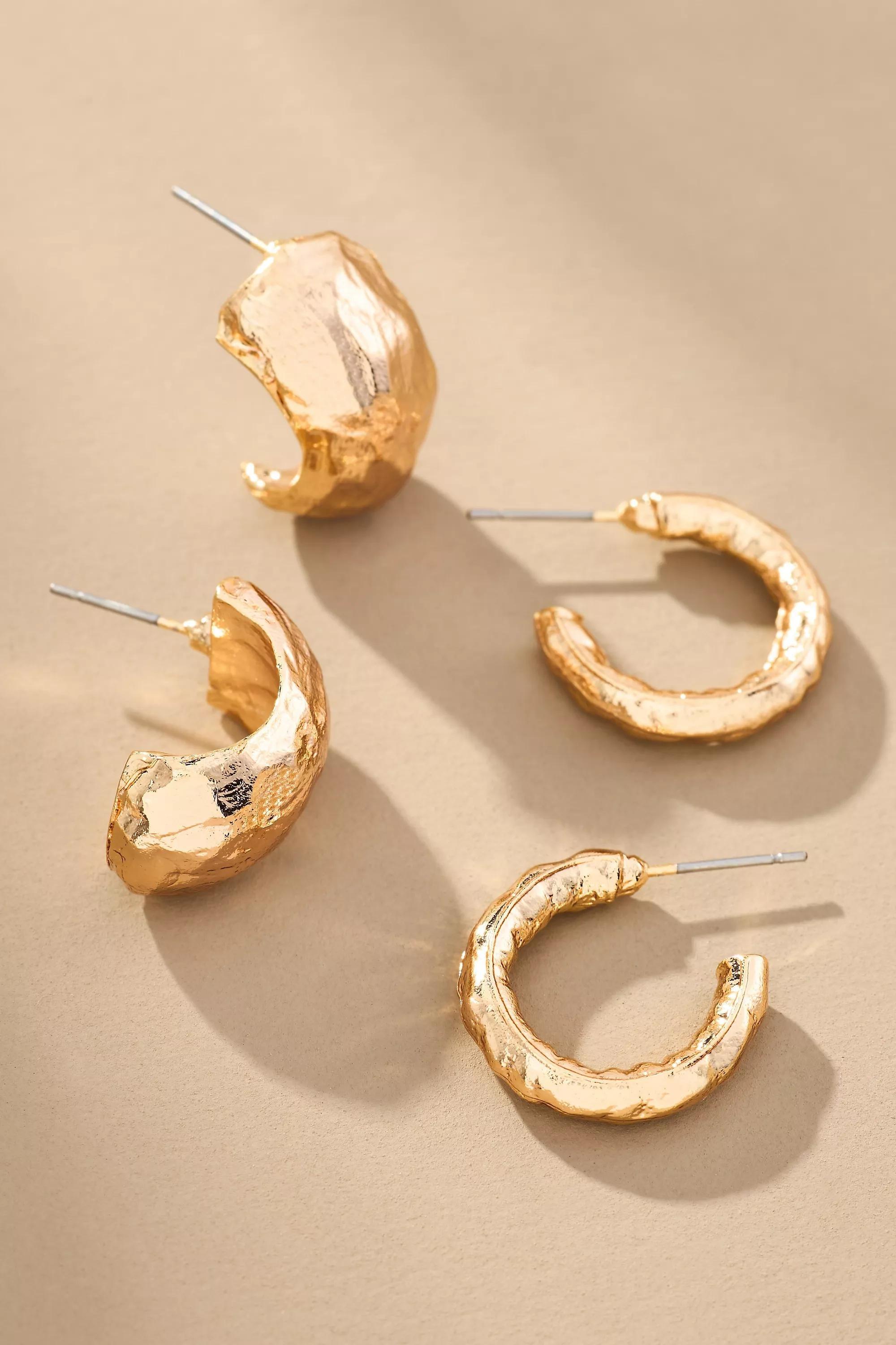 Molten Huggie Hoop Earrings, Set Of 2, Gold, A501_0070, large image number 0