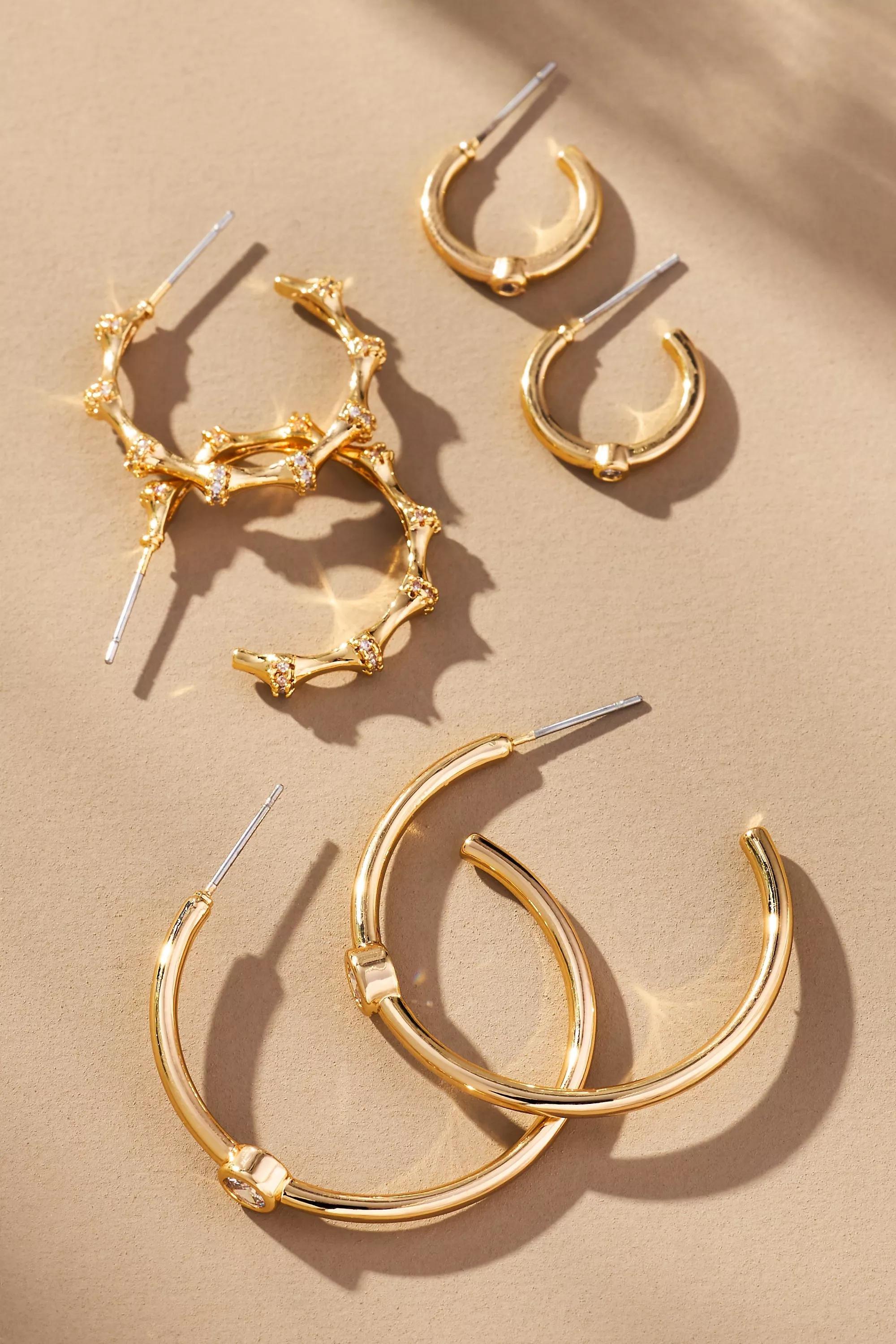 14K Gold-Pleated Hoop Earrings, Set Of 3, A501_0070, large image number 0