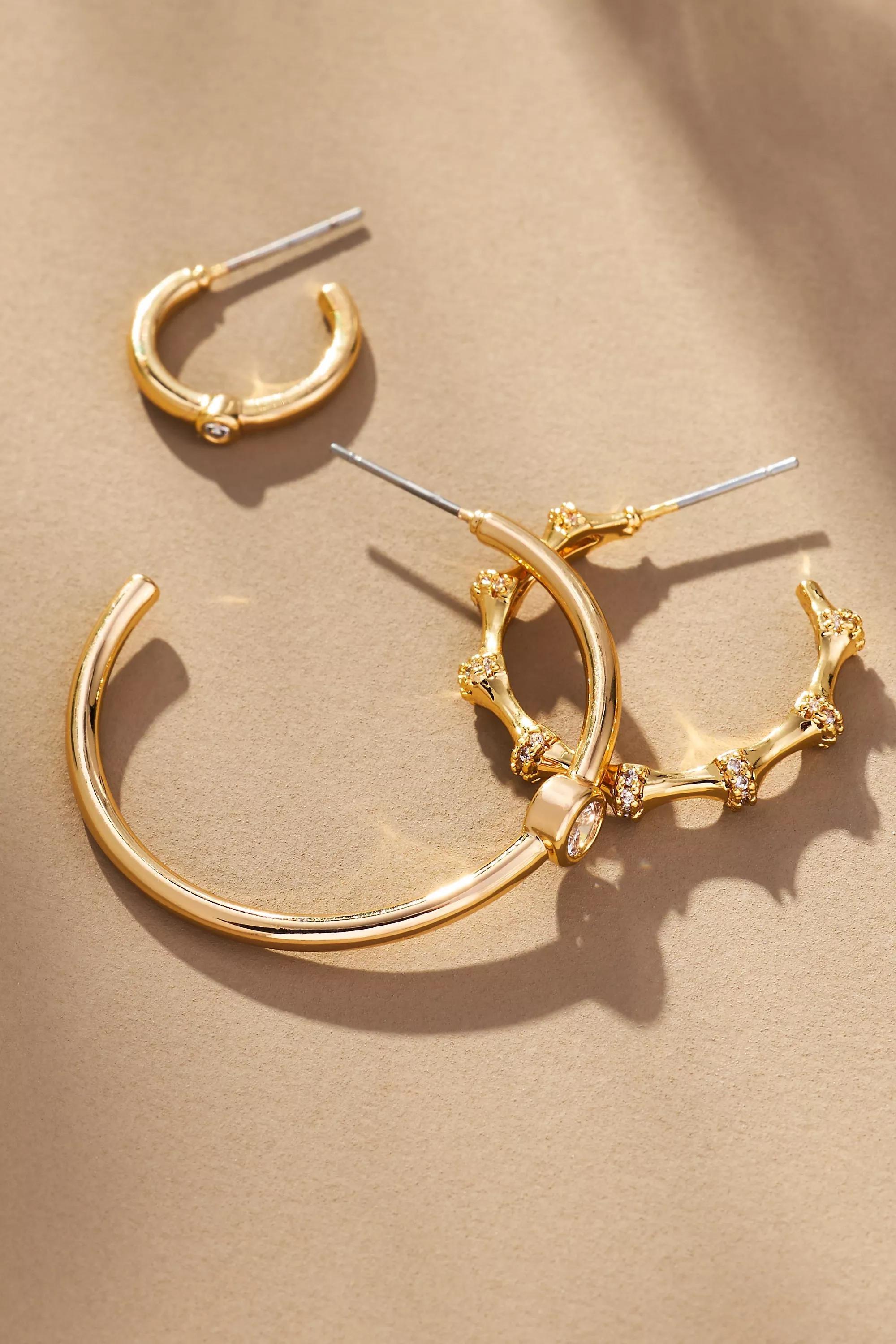 14K Gold-Pleated Hoop Earrings, Set Of 3, A501_0070, large image number 1