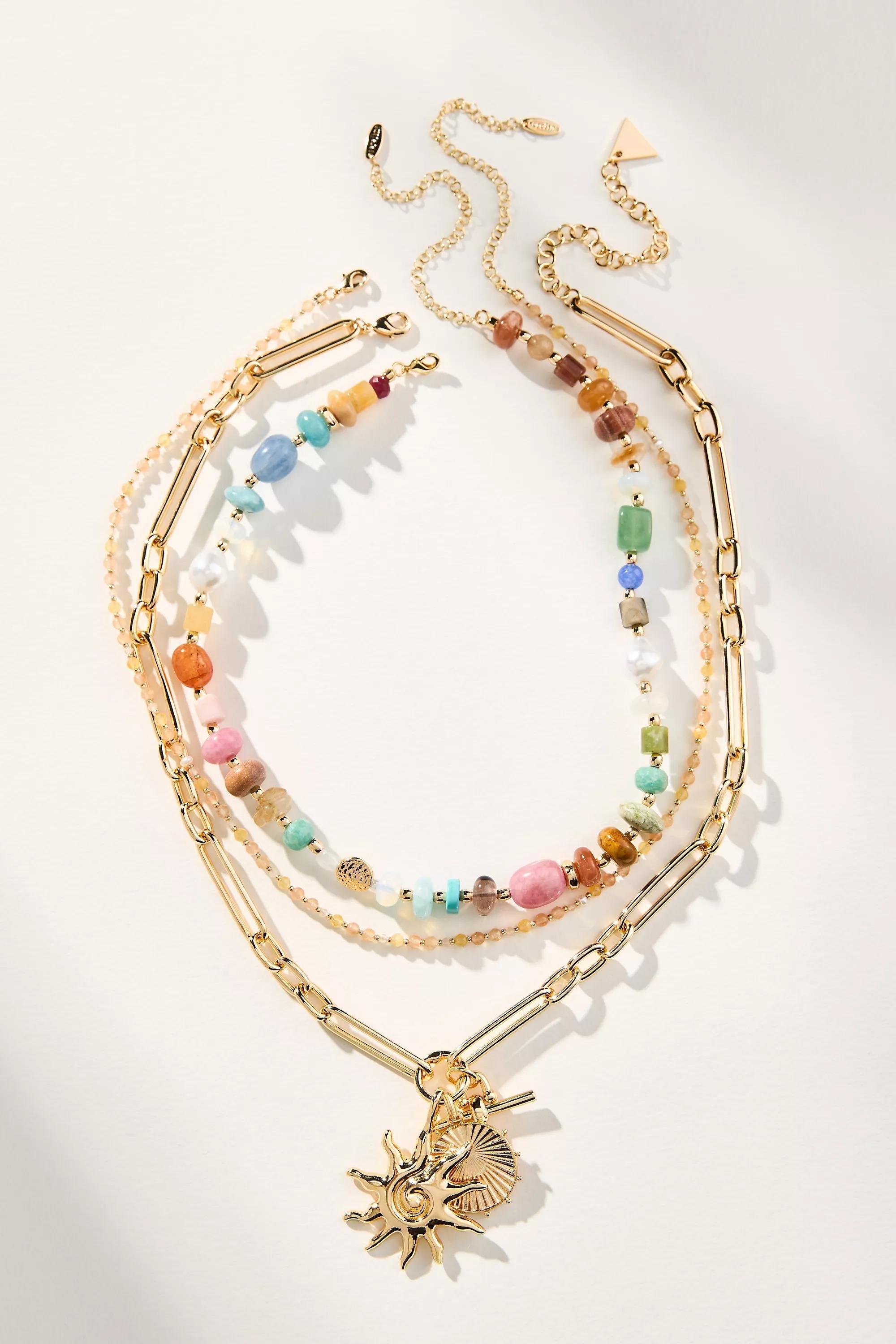 Shades Of Sea Layered Necklaces, Set Of 3, Beige, A501_0016, large image number 0