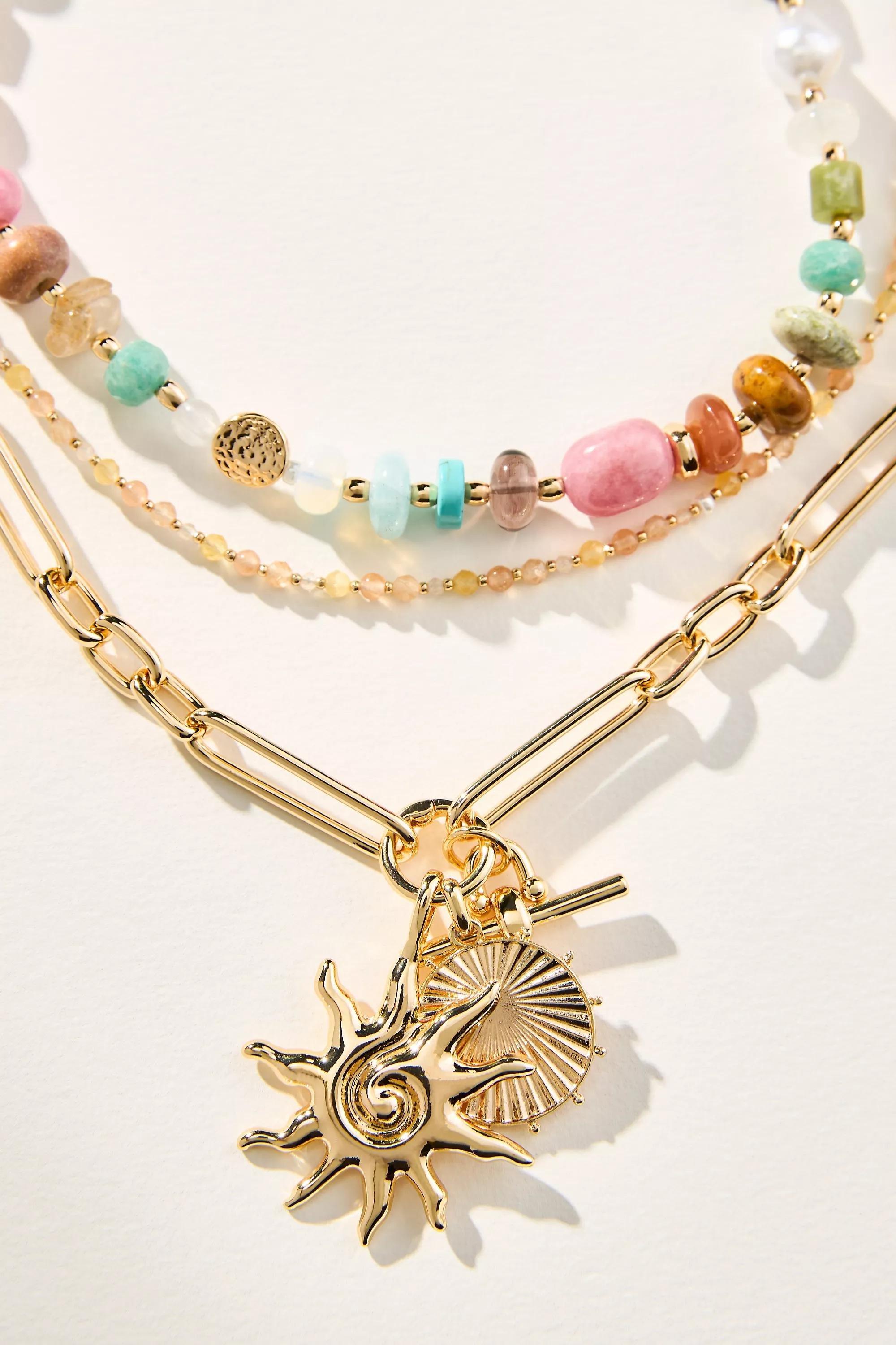 Shades Of Sea Layered Necklaces, Set Of 3, Beige, A501_0016, large image number 1