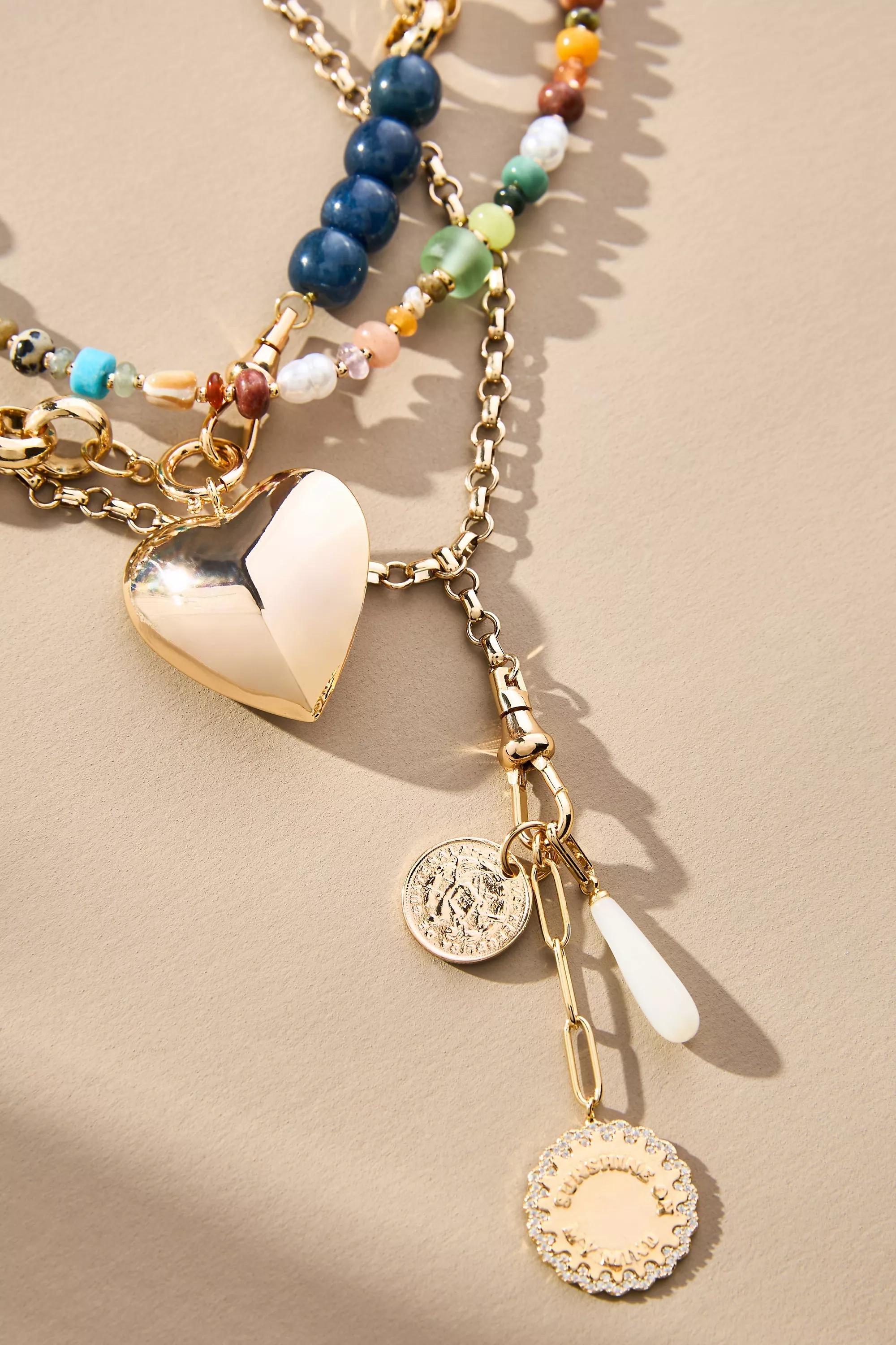 14K Gold-Plated Shades Of Sea Layered Necklaces, Set Of 3, Navy, A501_0041, large image number 1