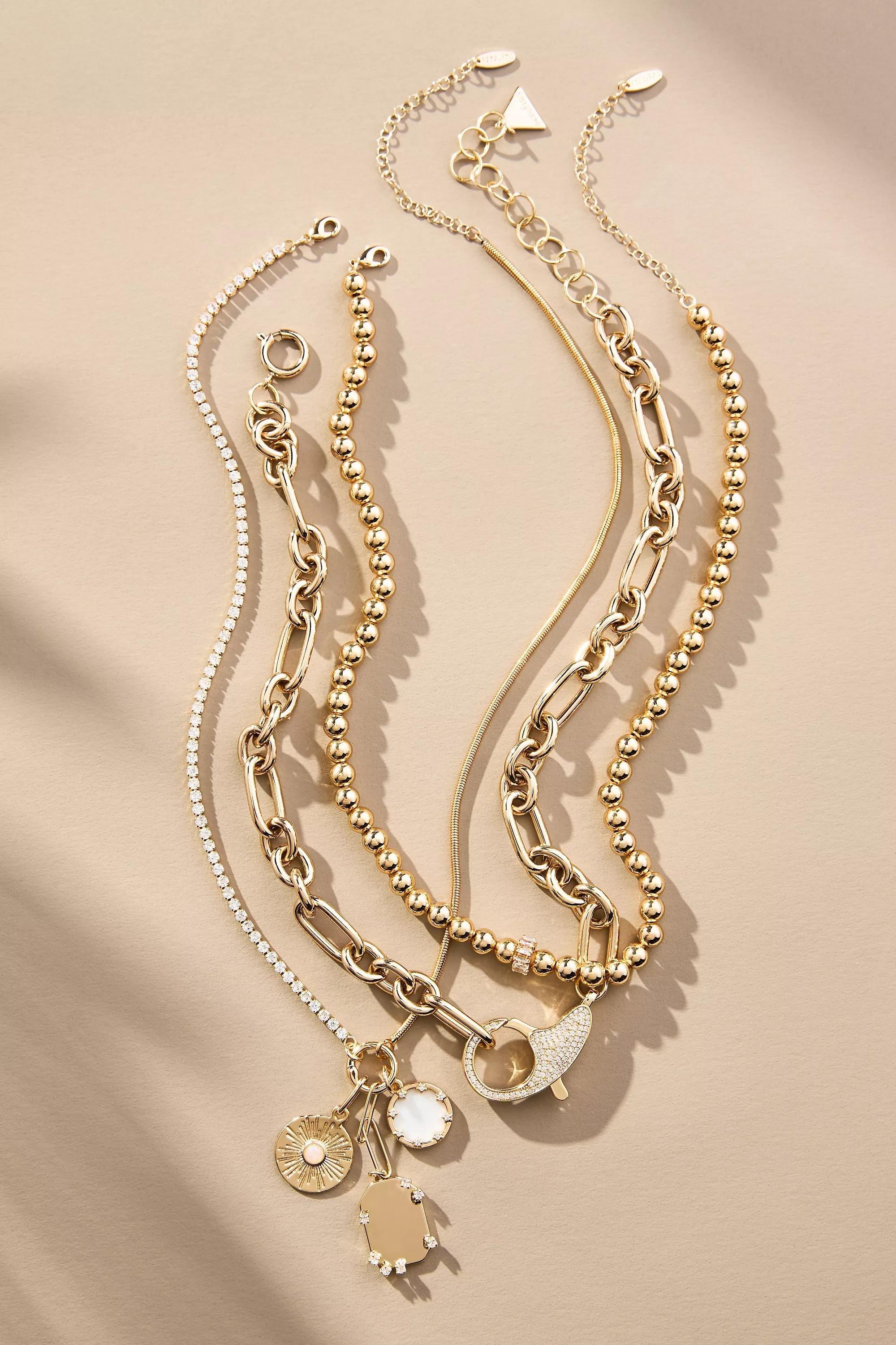 Shades Of Sea Layered Necklaces, Set Of 3, Gold, A501_0070, large image number 0