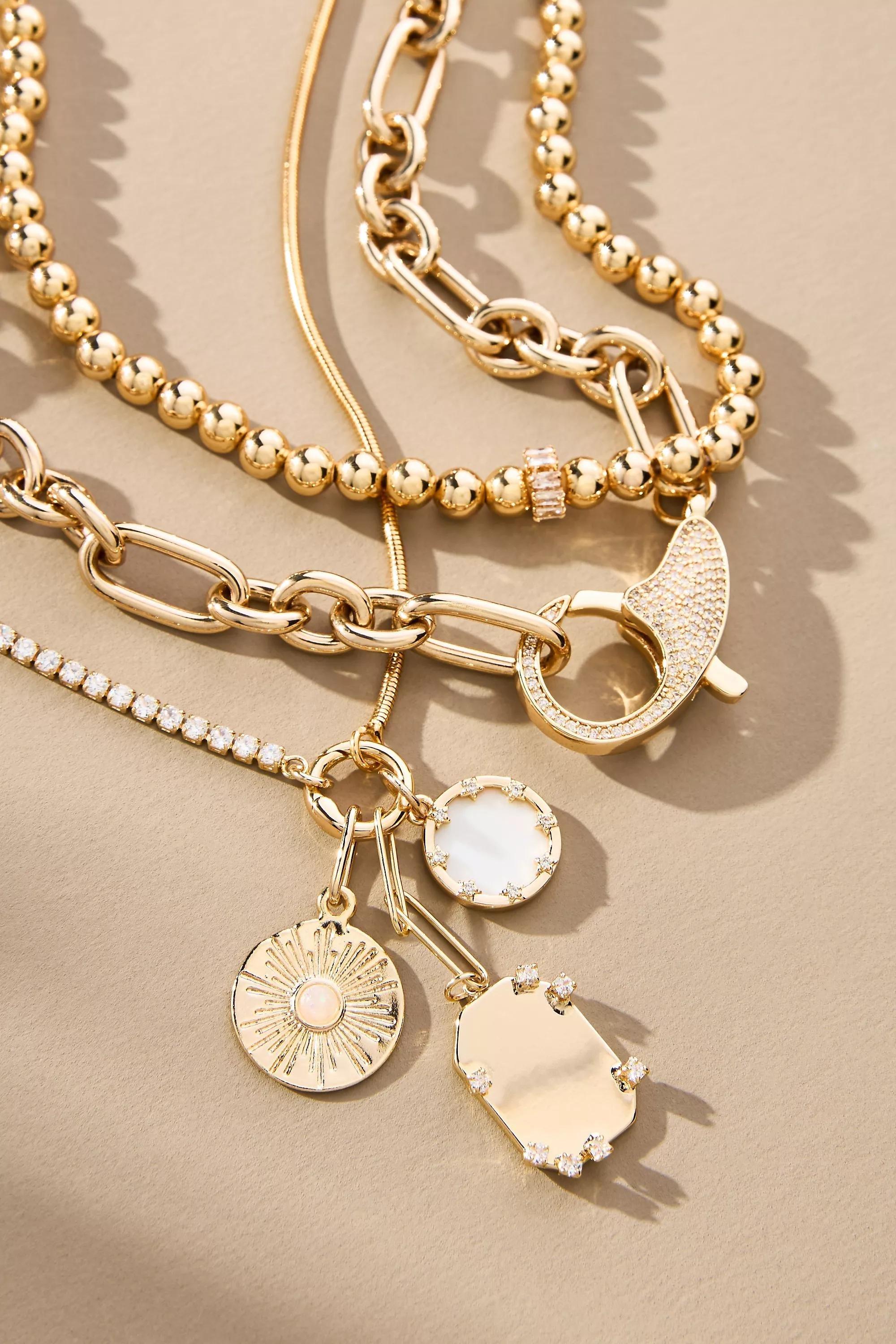 Shades Of Sea Layered Necklaces, Set Of 3, Gold, A501_0070, large image number 1