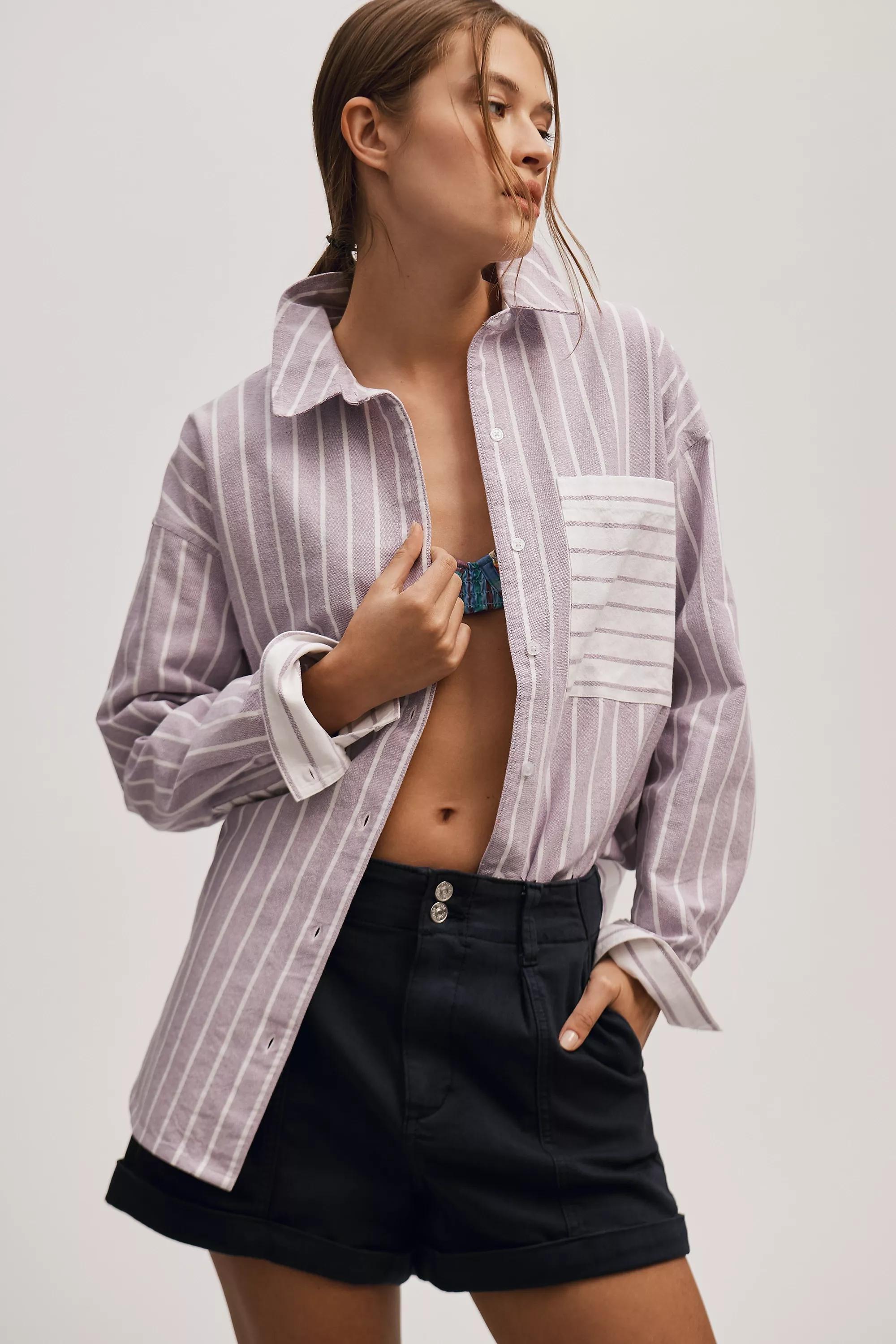 By Maeve Long-Sleeve Striped Button-Down Shirt, Purple, , large image number 0