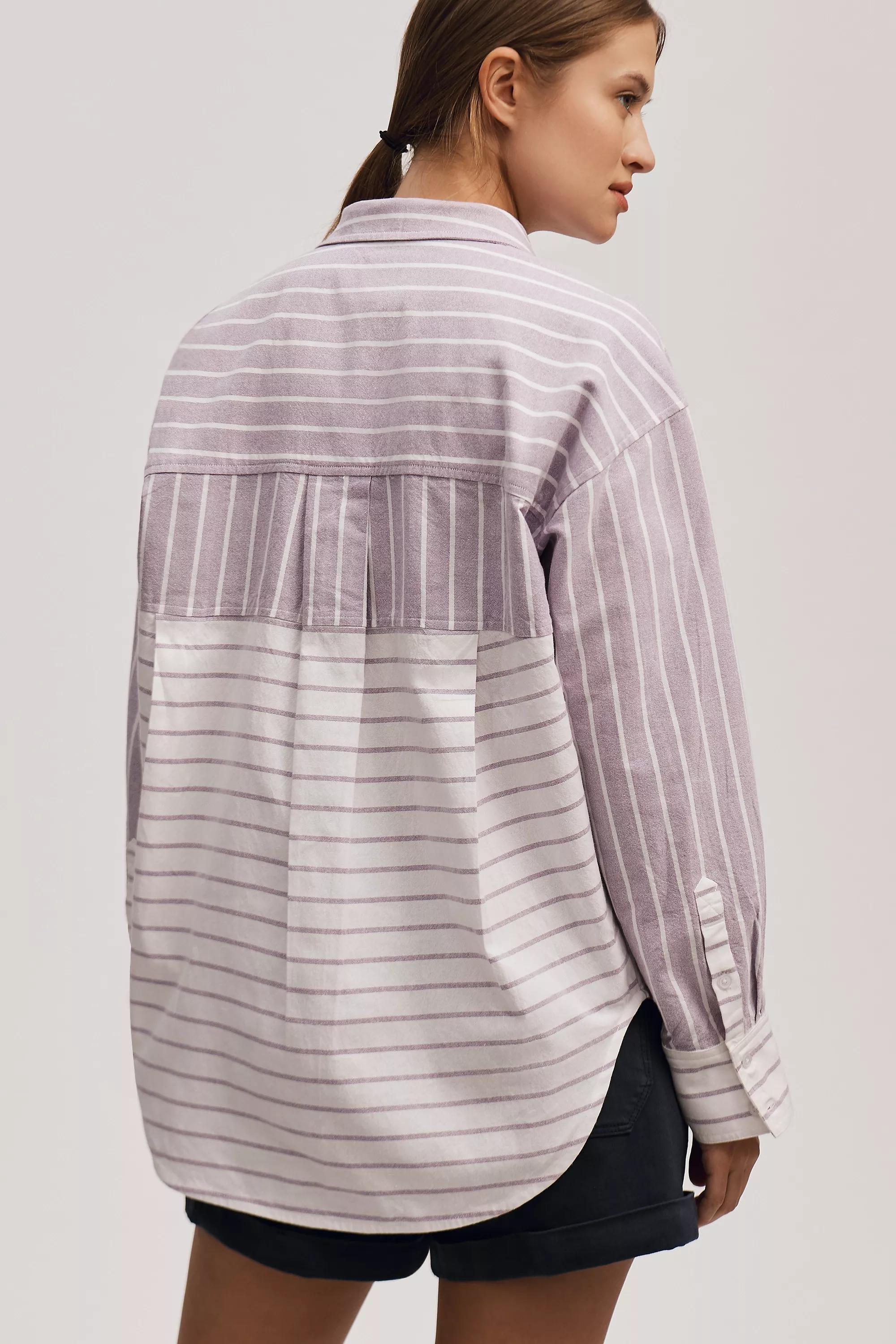 By Maeve Long-Sleeve Striped Button-Down Shirt, Purple, , large image number 1