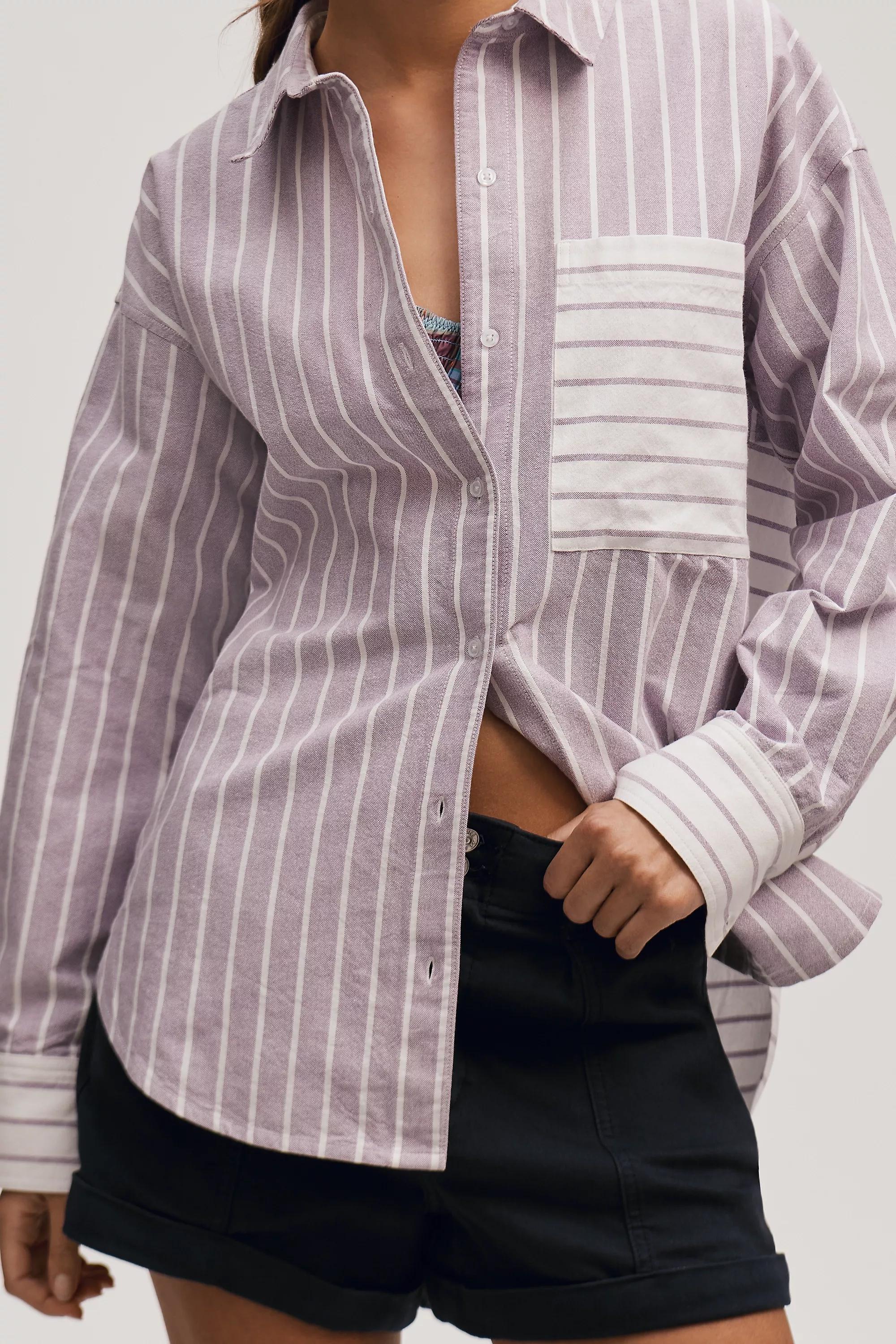 By Maeve Long-Sleeve Striped Button-Down Shirt, Purple, , large image number 2