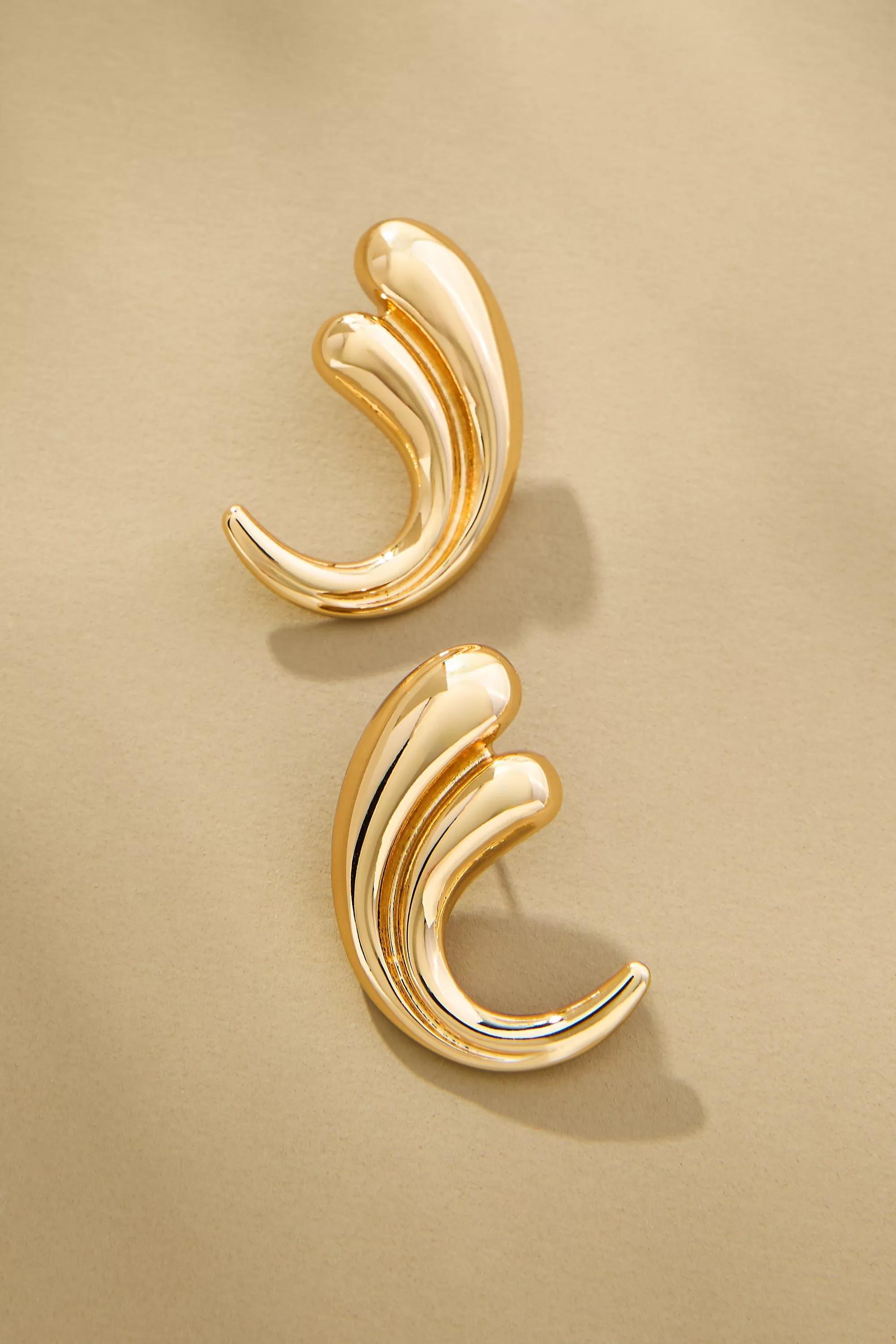 Gold Curved Teardrop Post Earrings, A501_0070, large image number 0