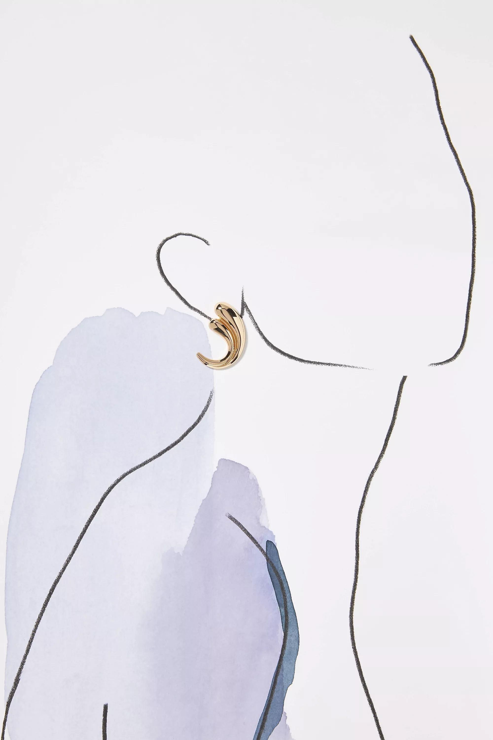 Gold Curved Teardrop Post Earrings, A501_0070, large image number 2