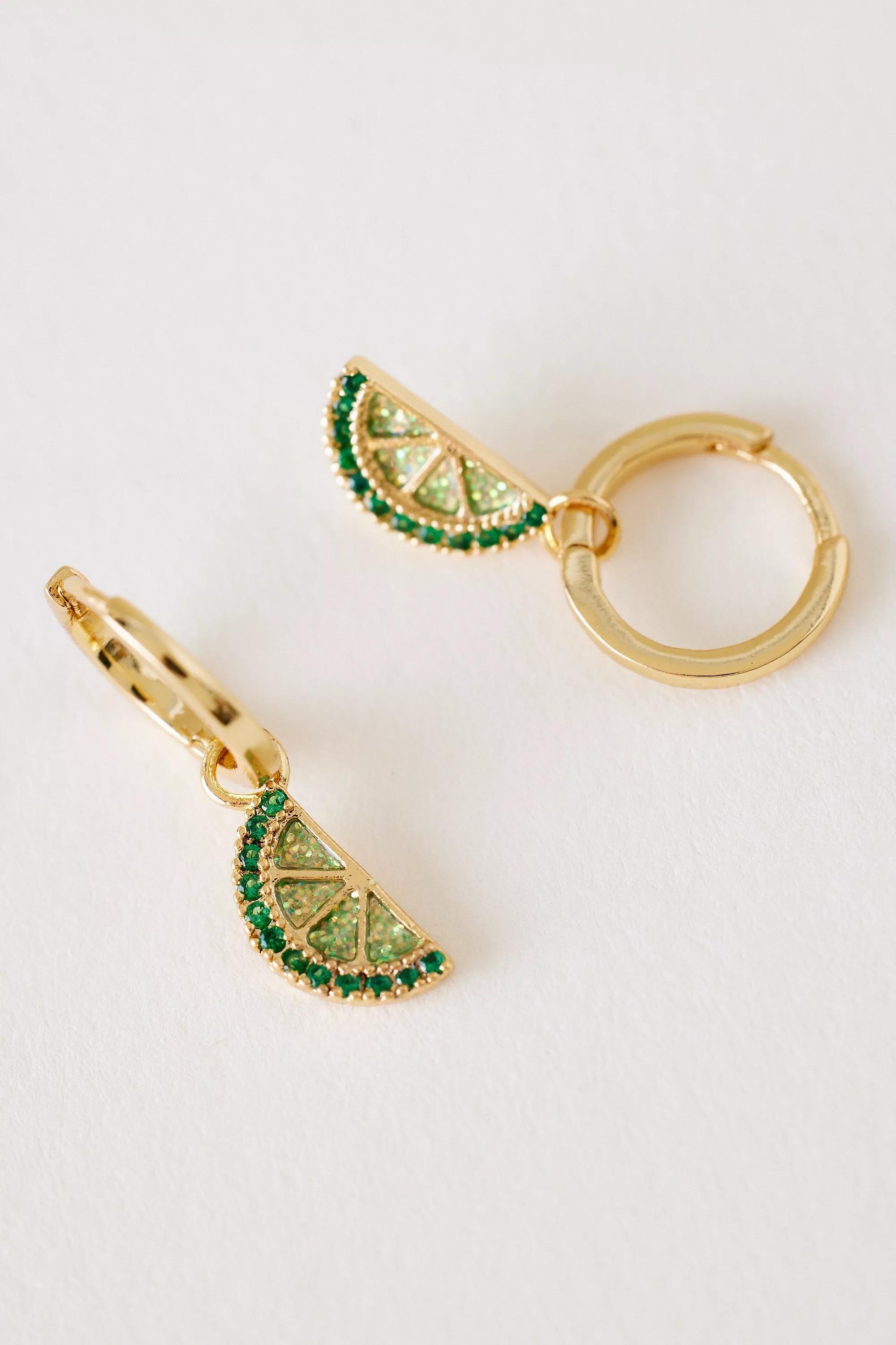 Anthropologie Charm Hoop Earrings, Green, A501_0030, large image number 0
