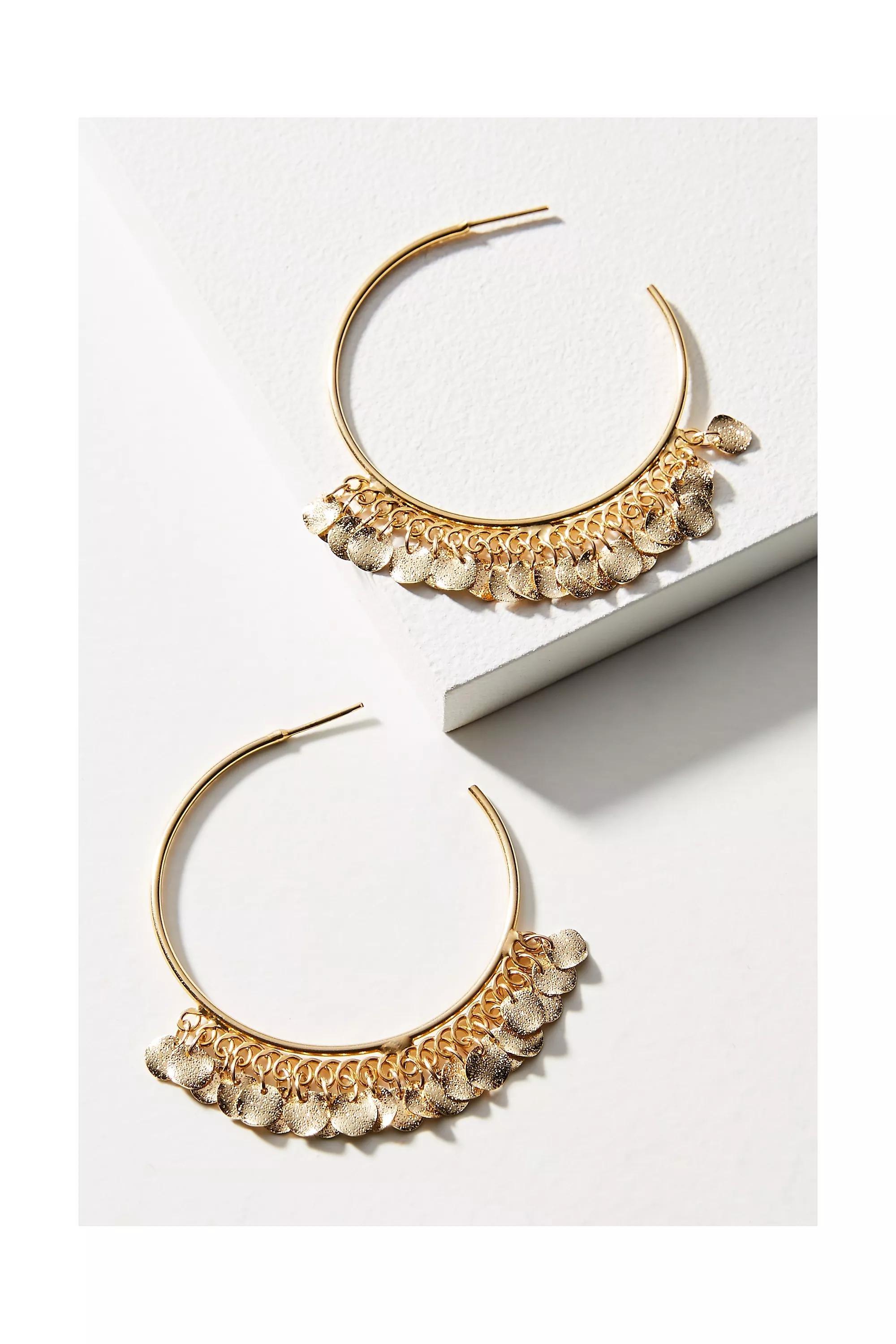 Anthropologie Earrings Charm Hoop, Gold, A501_0070, large image number 4