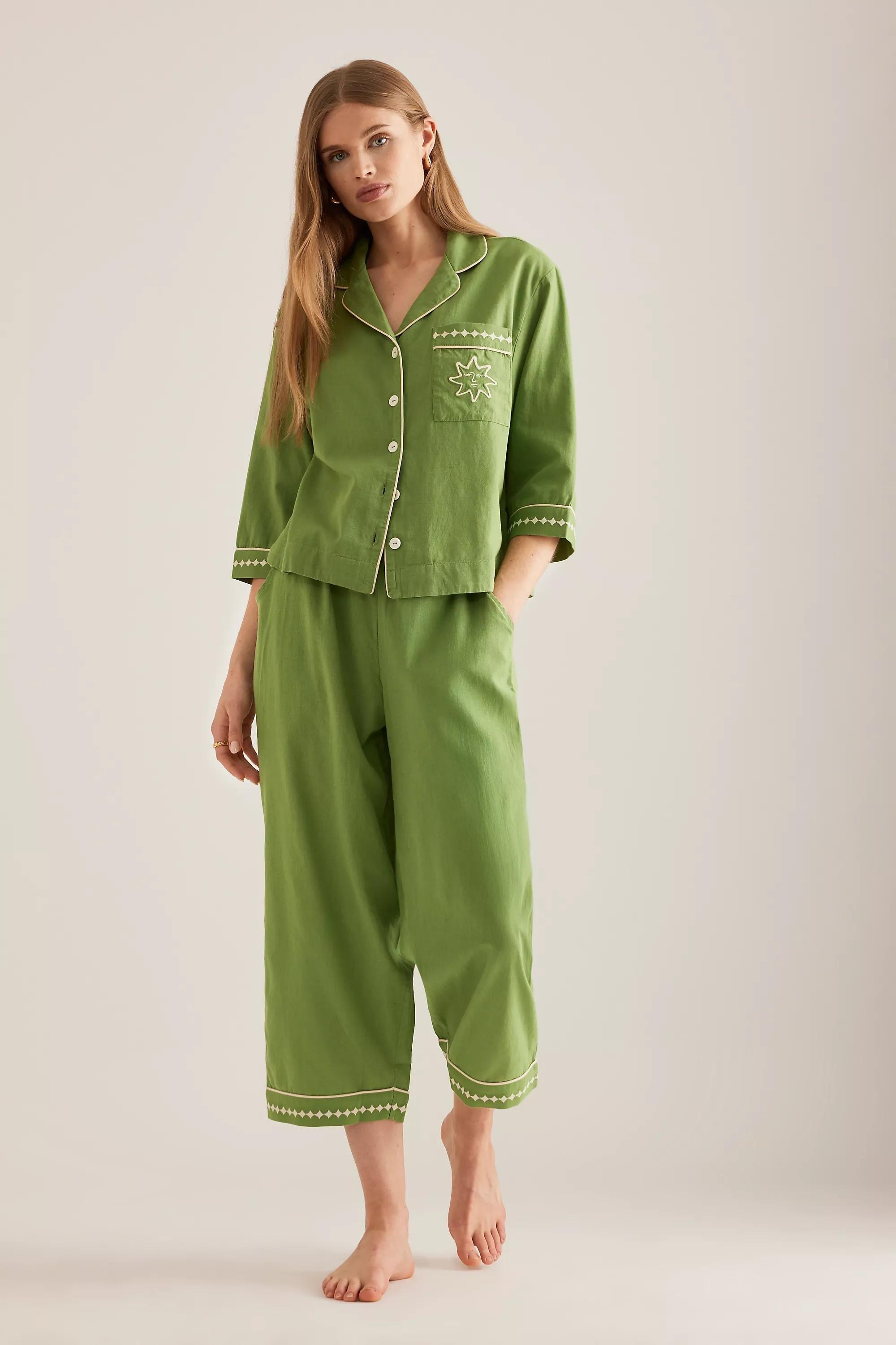 GREEN TBCo Long Cotton Pyjama Set, , large image number 0