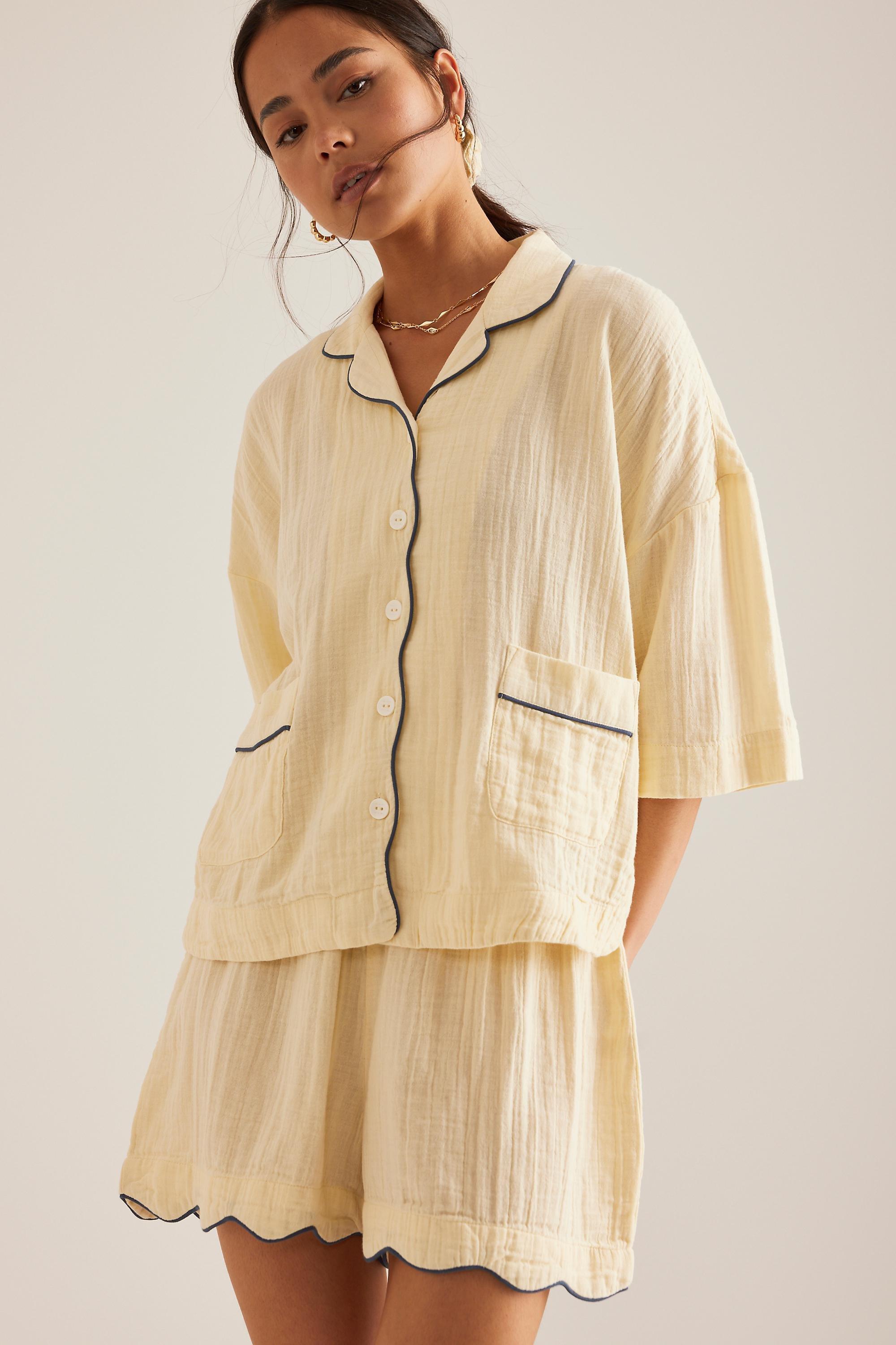 Tbco Short Scallop-Trim Pyjama Set, Cream, Cream, large image number 0