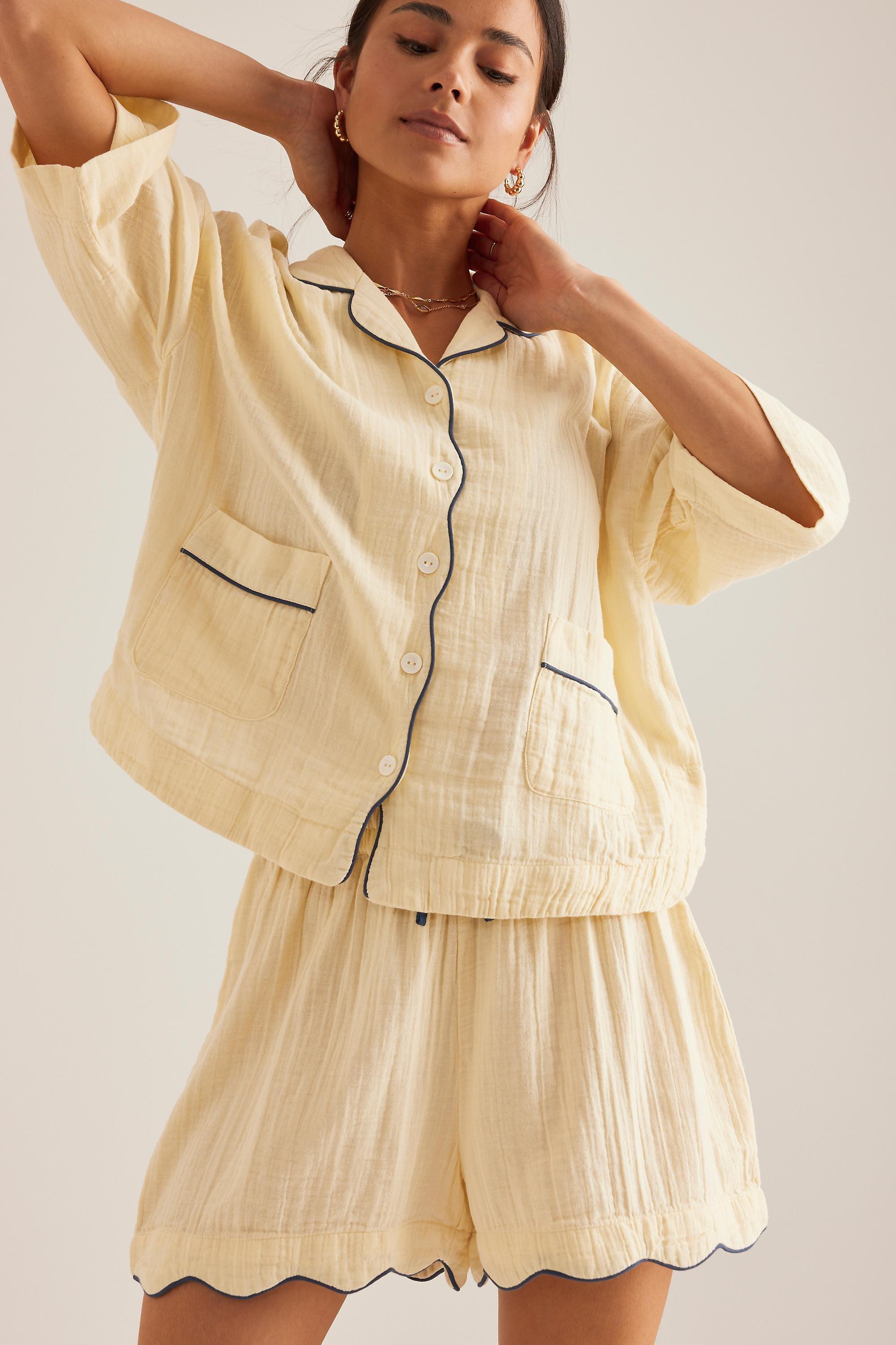 Tbco Short Scallop-Trim Pyjama Set, Cream, Cream, large image number 1