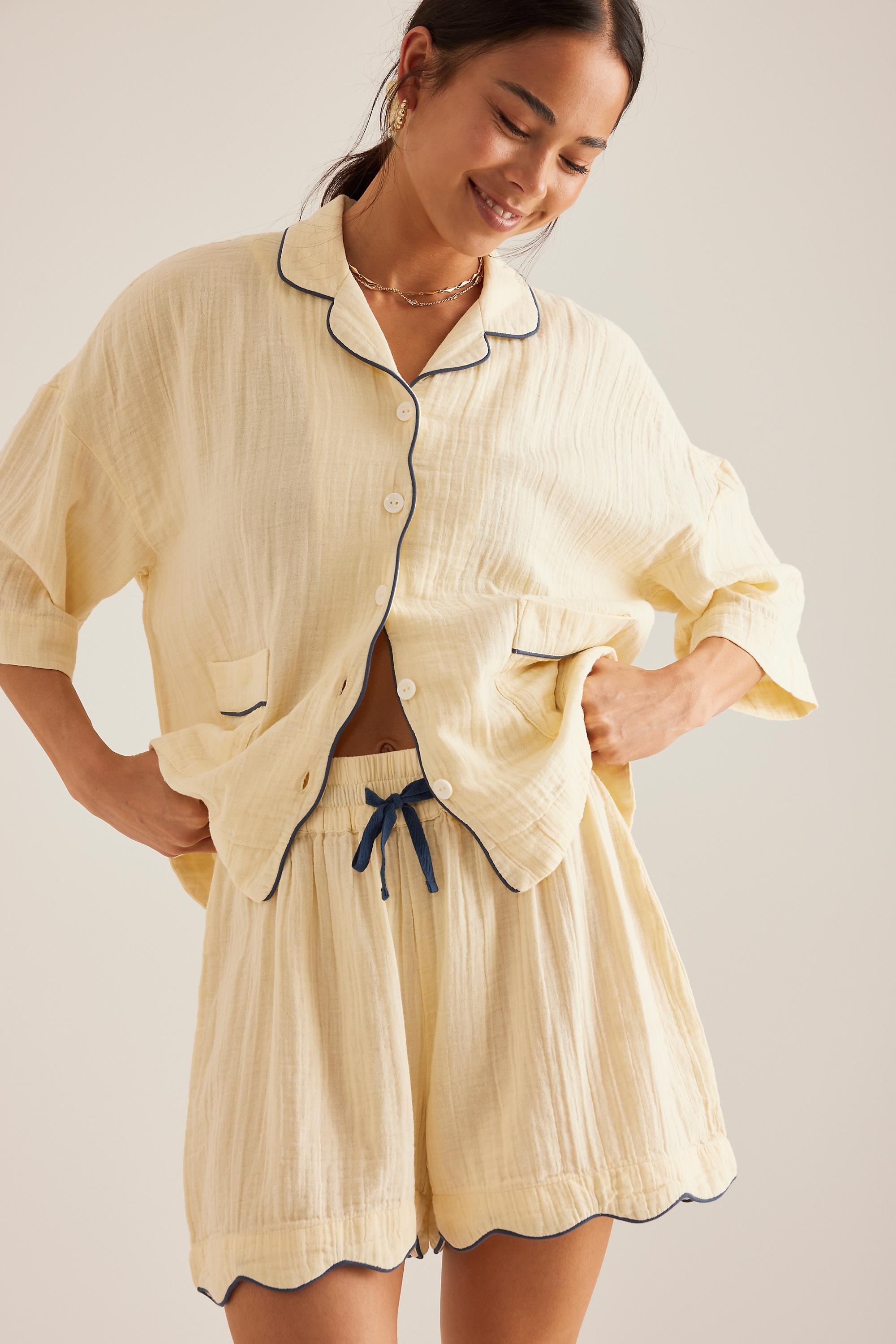 Tbco Short Scallop-Trim Pyjama Set, Cream, Cream, large image number 2