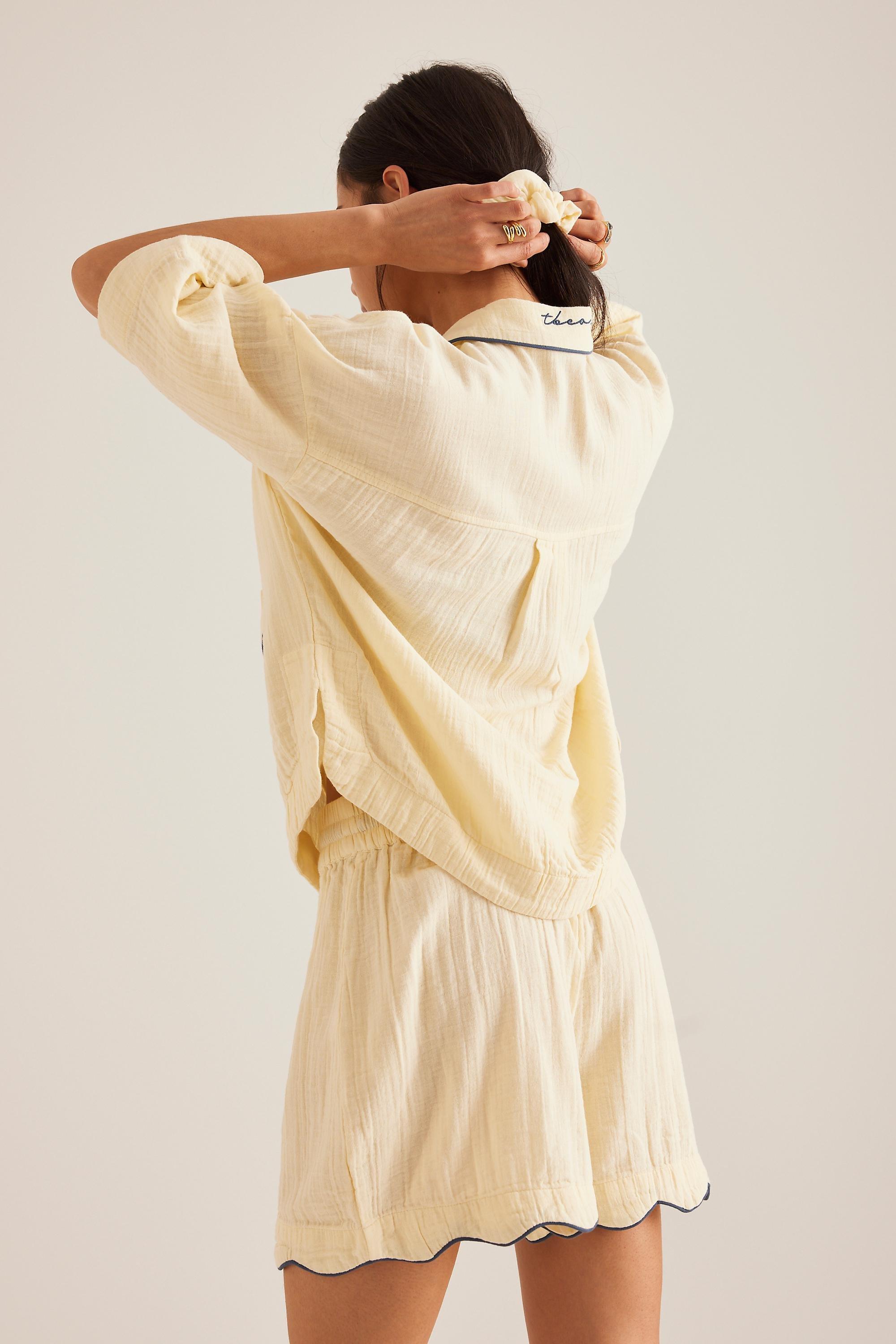 Tbco Short Scallop-Trim Pyjama Set, Cream, Cream, large image number 4