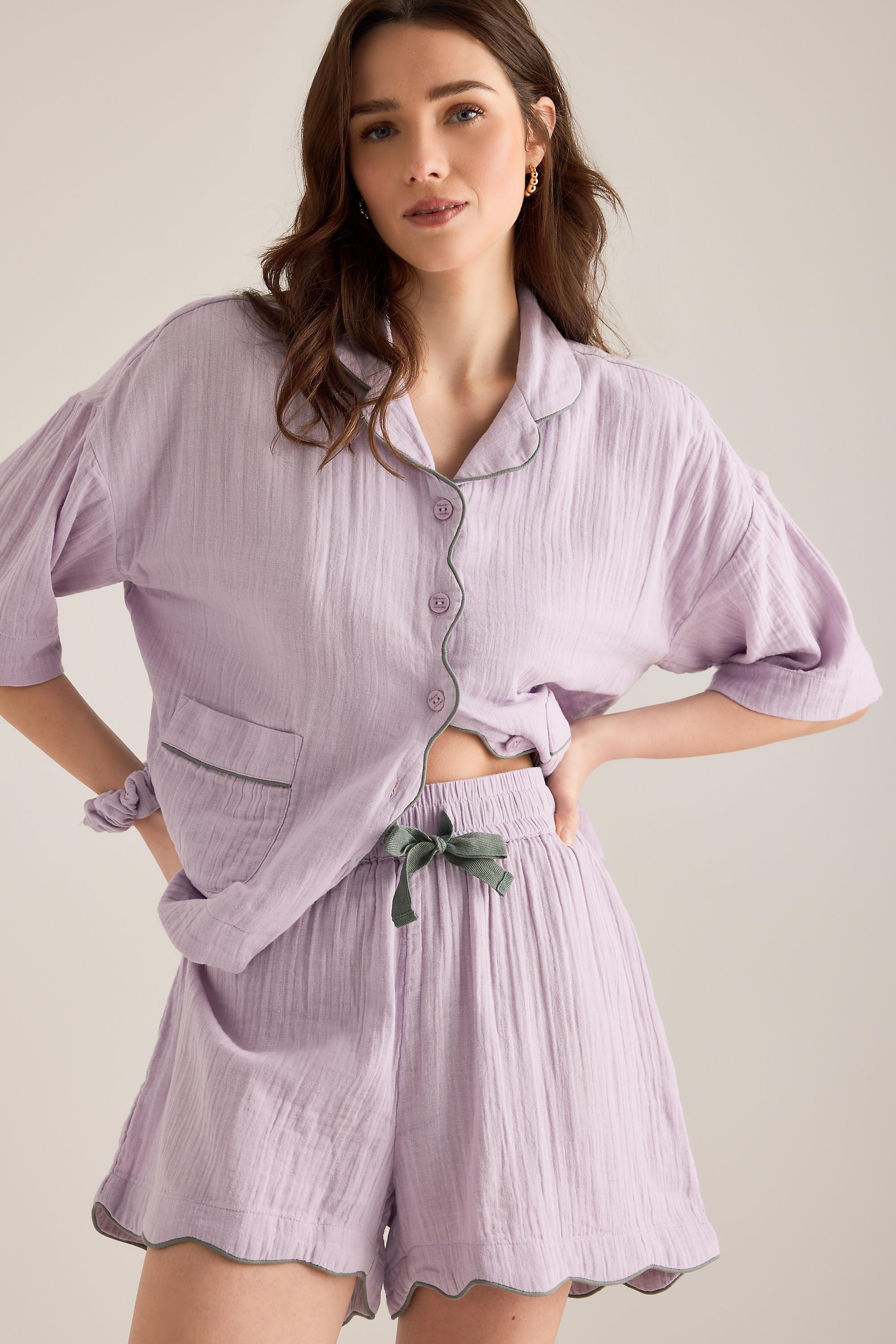 Tbco Short Scallop-Trim Pyjama Set, Purple, Purple, medium