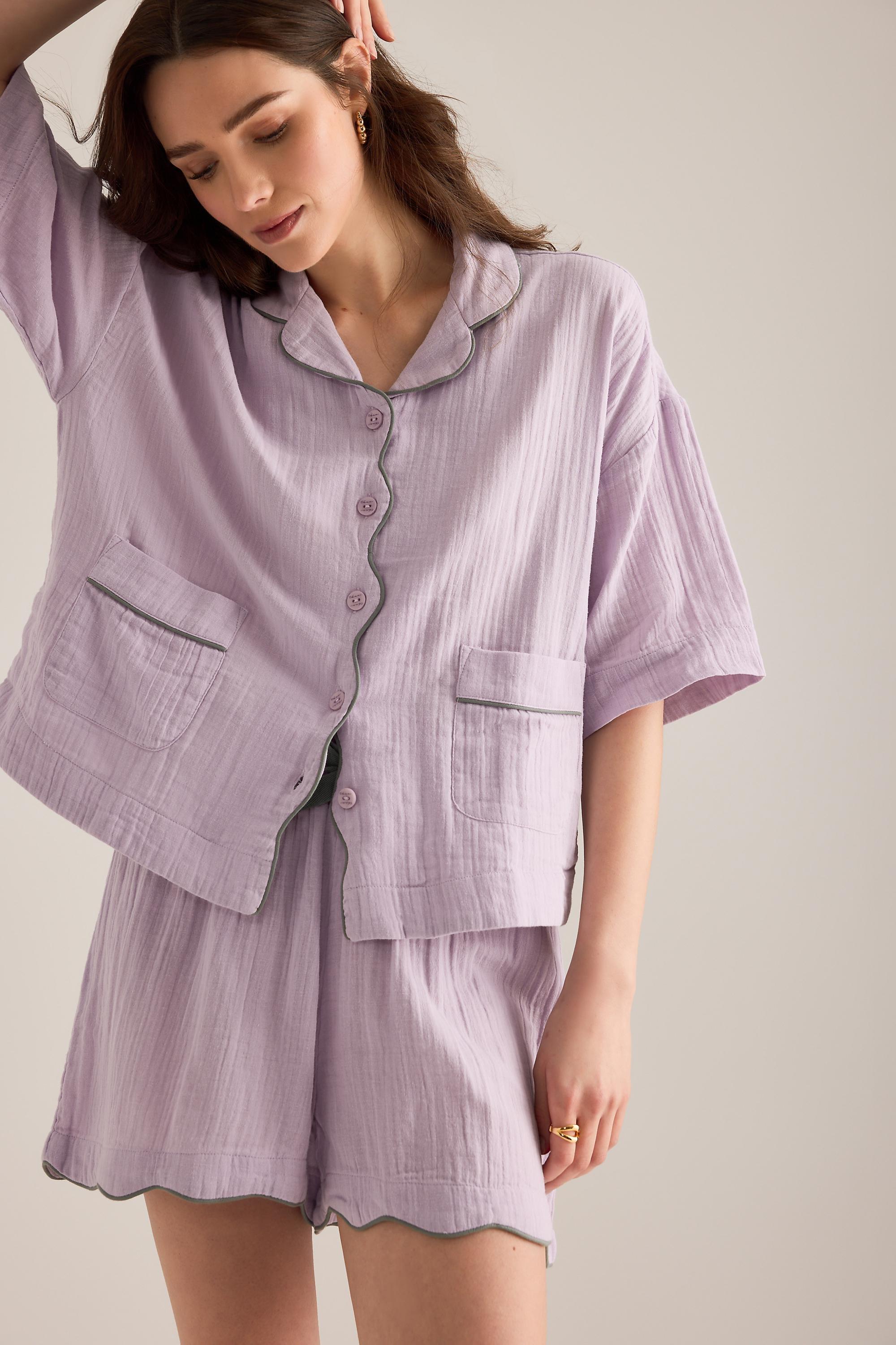 Tbco Short Scallop-Trim Pyjama Set, Purple, Purple, medium
