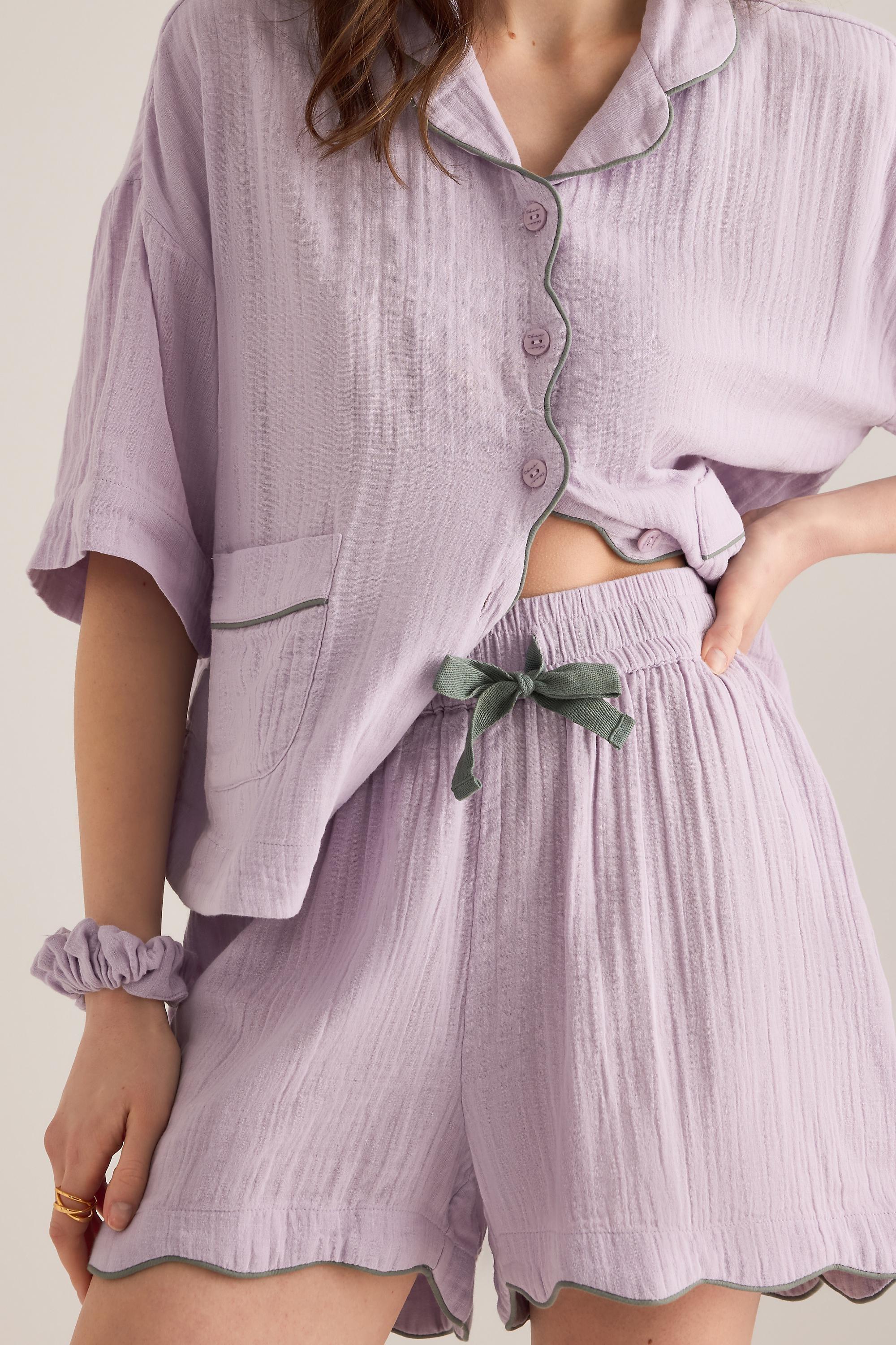 Tbco Short Scallop-Trim Pyjama Set, Purple, Purple, medium