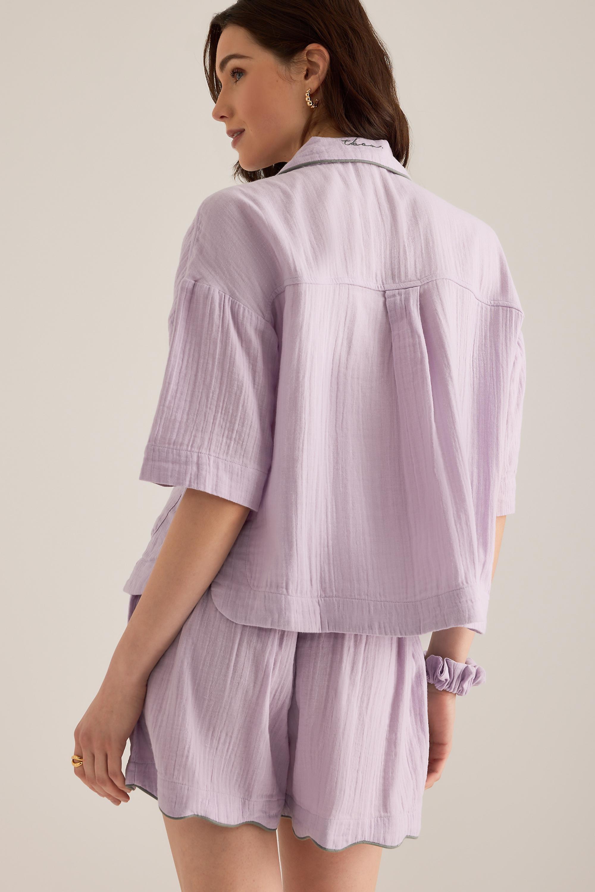 Tbco Short Scallop-Trim Pyjama Set, Purple, Purple, large image number 4